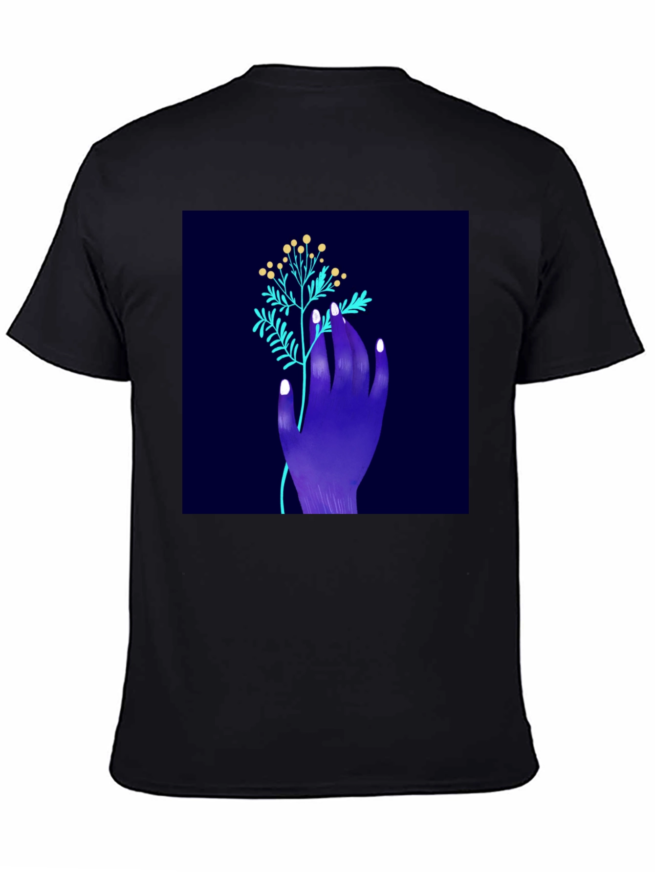 Black Botanical Hand Graphic Tee - Modern Art Shirt view 4