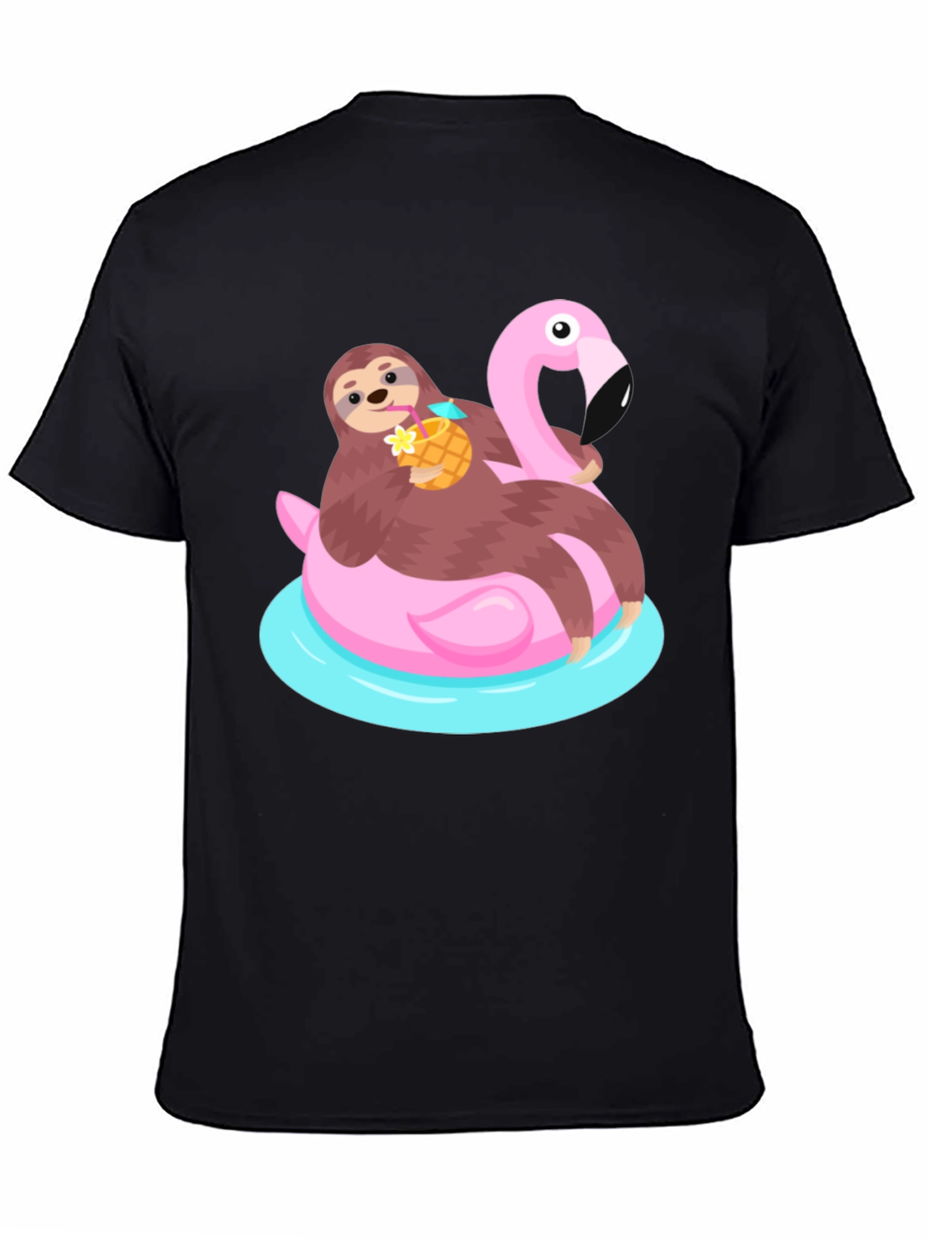 Black Sloth Flamingo Float T-Shirt - Relaxed Summer Vibes view 4