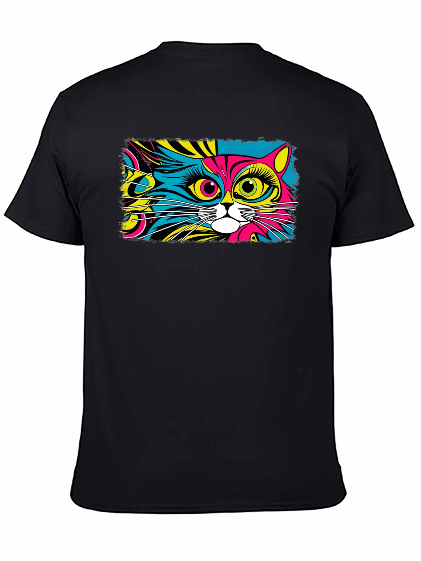 Black Psychedelic Cat Graphic Black T-Shirt view 4