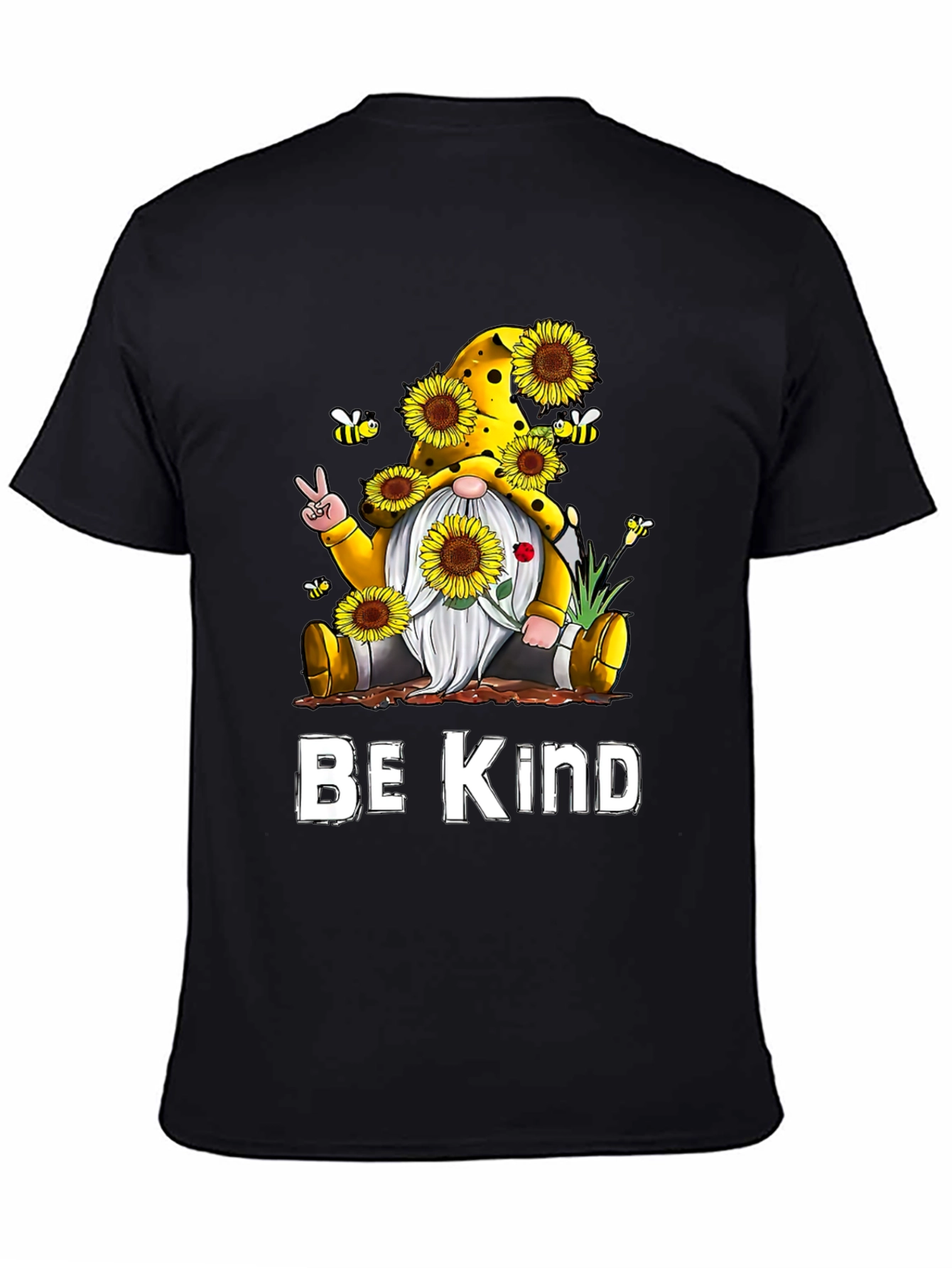 Black Be Kind Gnome Sunflower Graphic Tee view 4