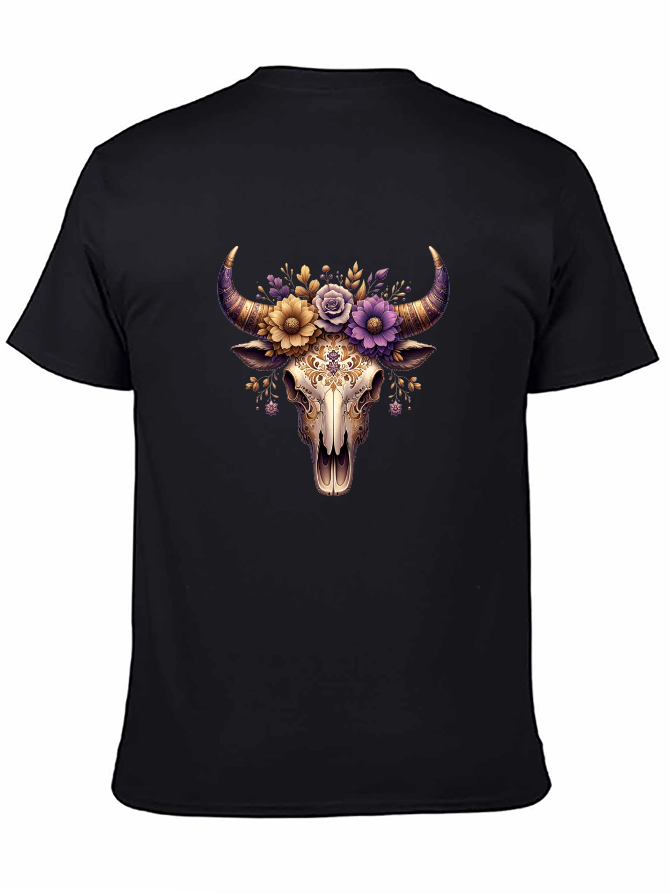 Black Floral Bull Skull Graphic Tee view 4