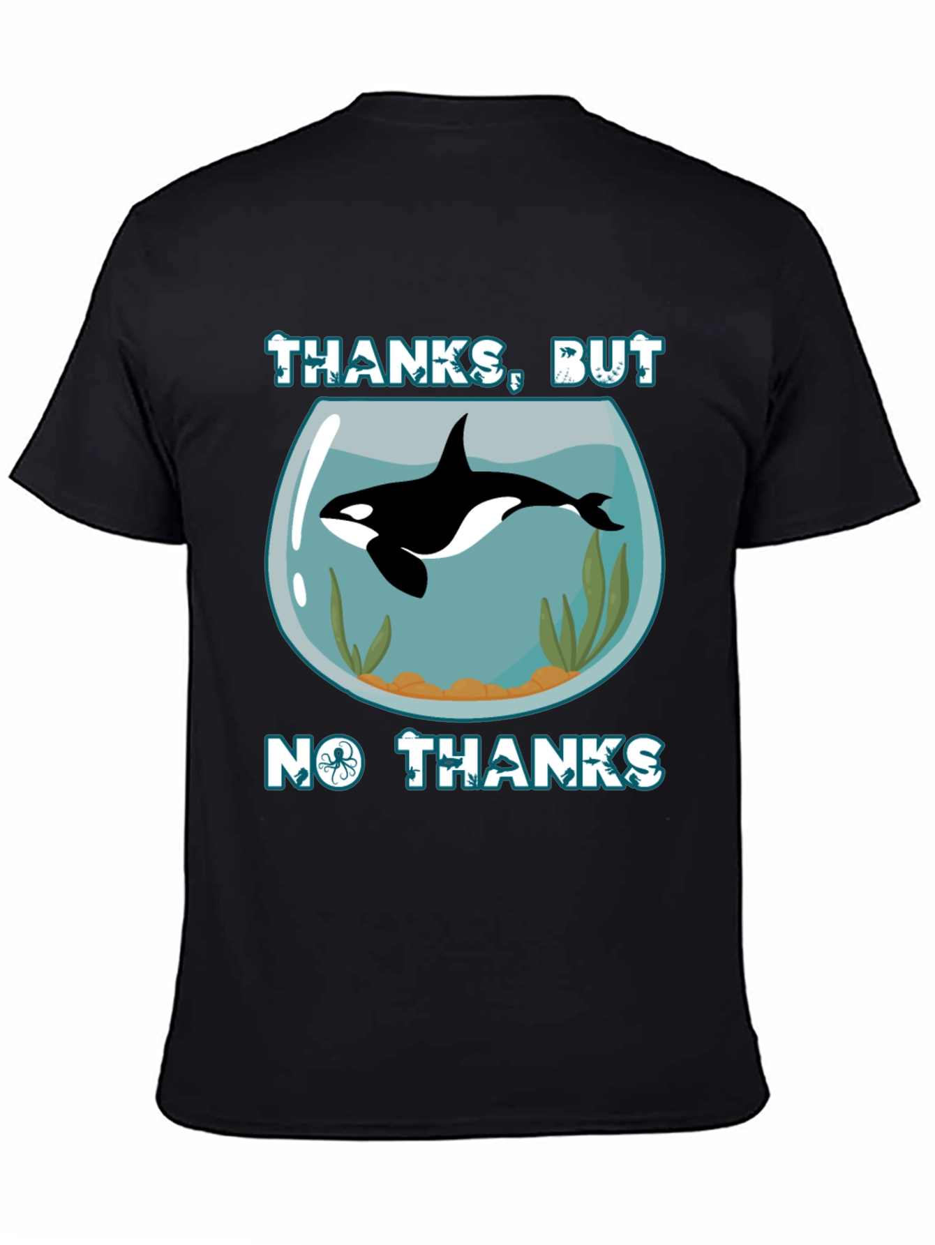 Black Humorous Orca Aquarium Graphic T-Shirt view 4