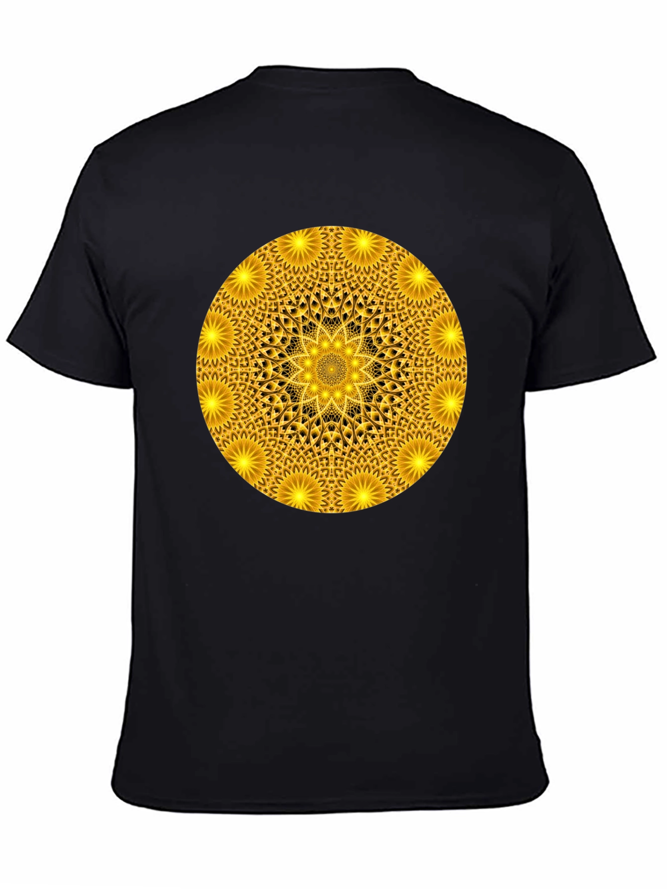 Black Golden Mandala Graphic T-Shirt - Black Crew Neck Tee view 4