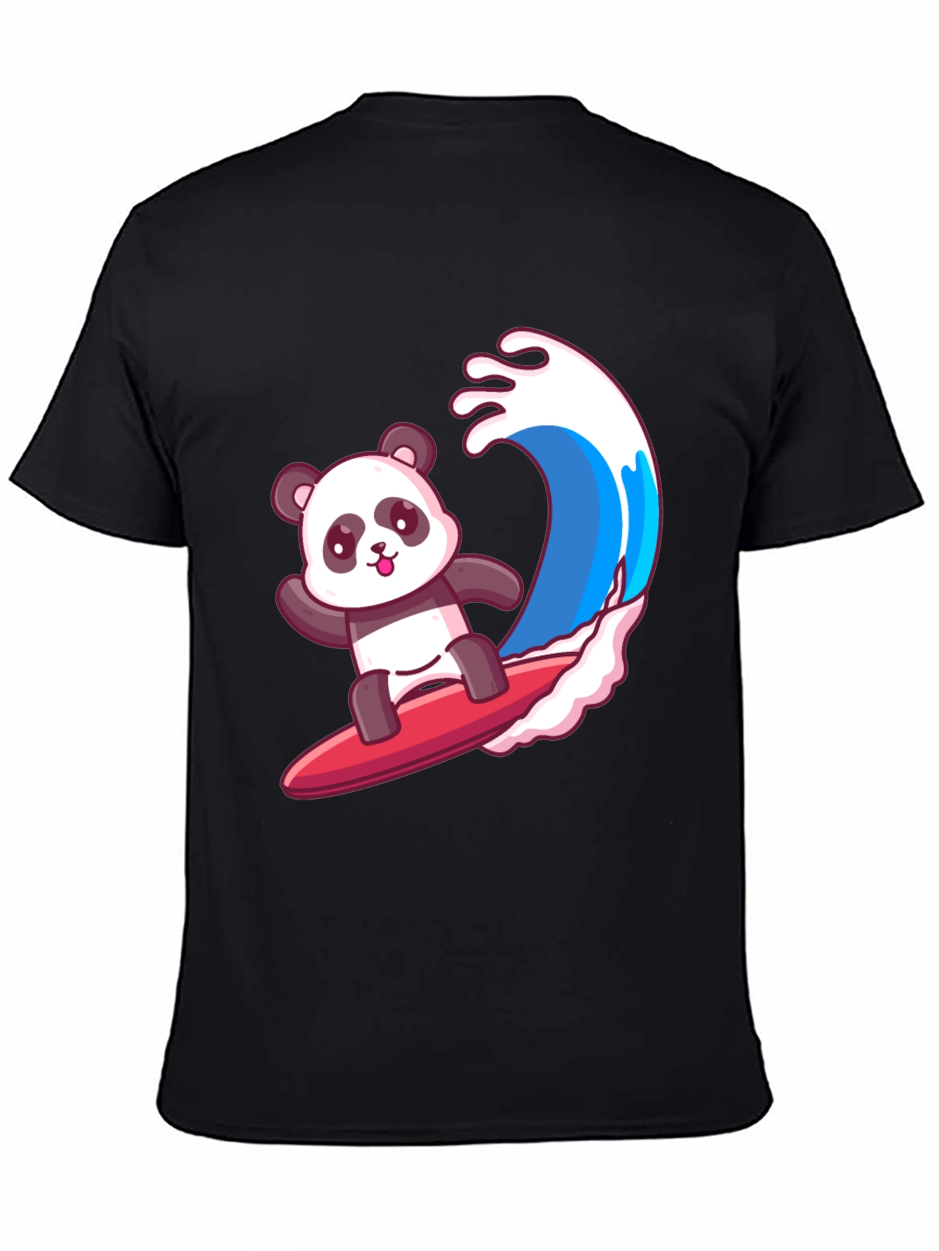 Black Surfing Panda Graphic Tee - Black Cotton Shirt view 4
