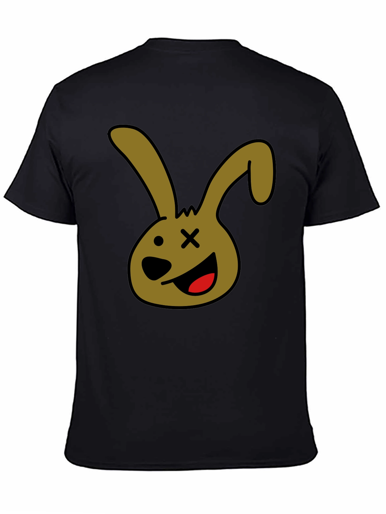Black Cartoon Bunny Graphic Tee - Black Unisex T-Shirt view 4
