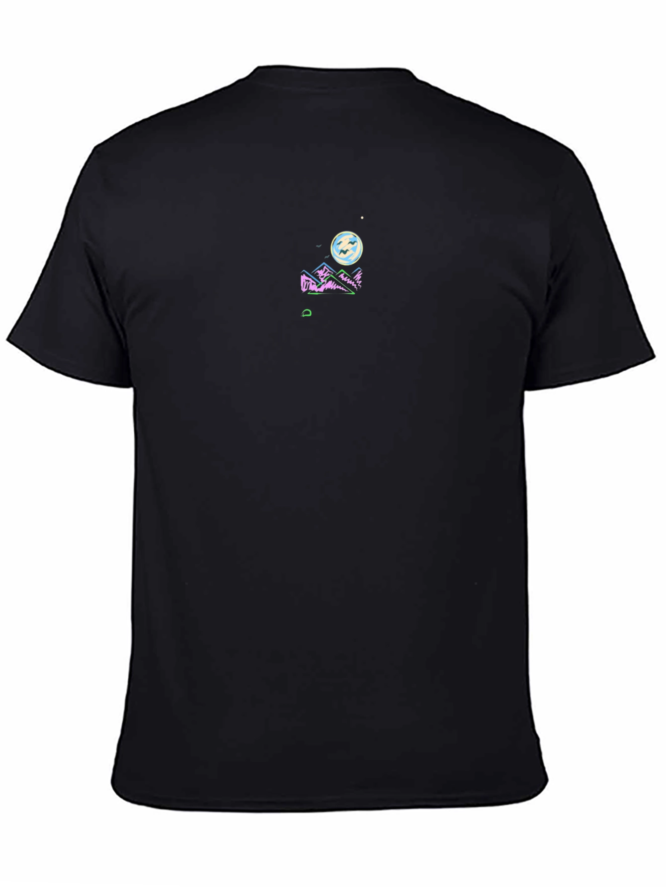 Black Retro Vaporwave Moonscape Black T-Shirt view 4