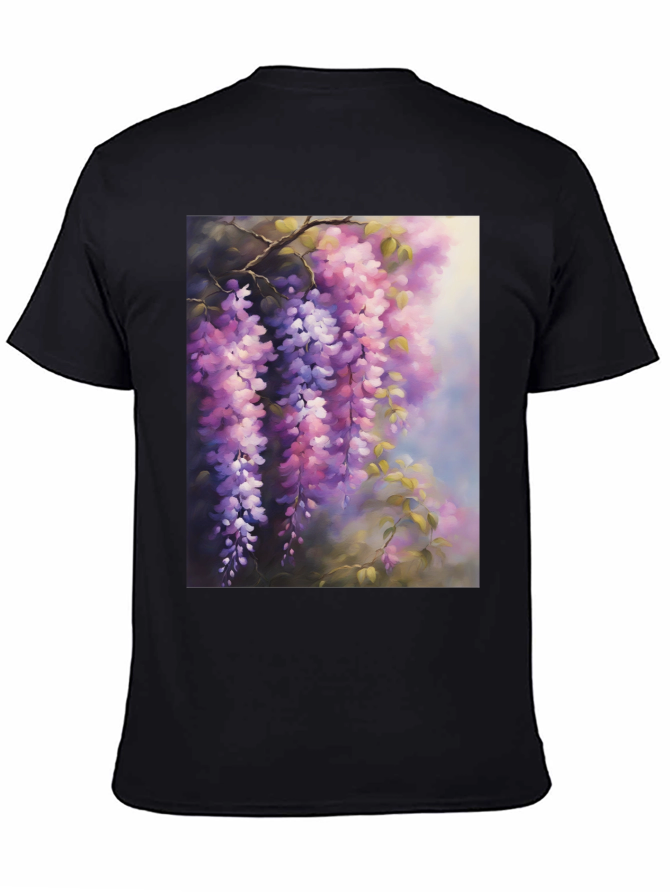 Black Floral Wisteria Print Black T-Shirt view 4