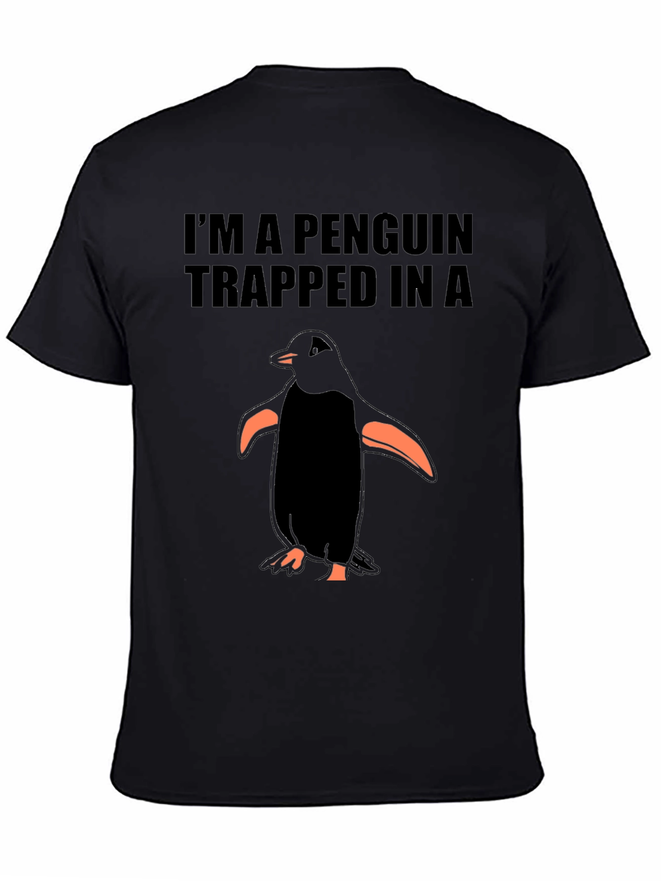 Black Penguin Trapped T-Shirt - Funny Graphic Tee view 4