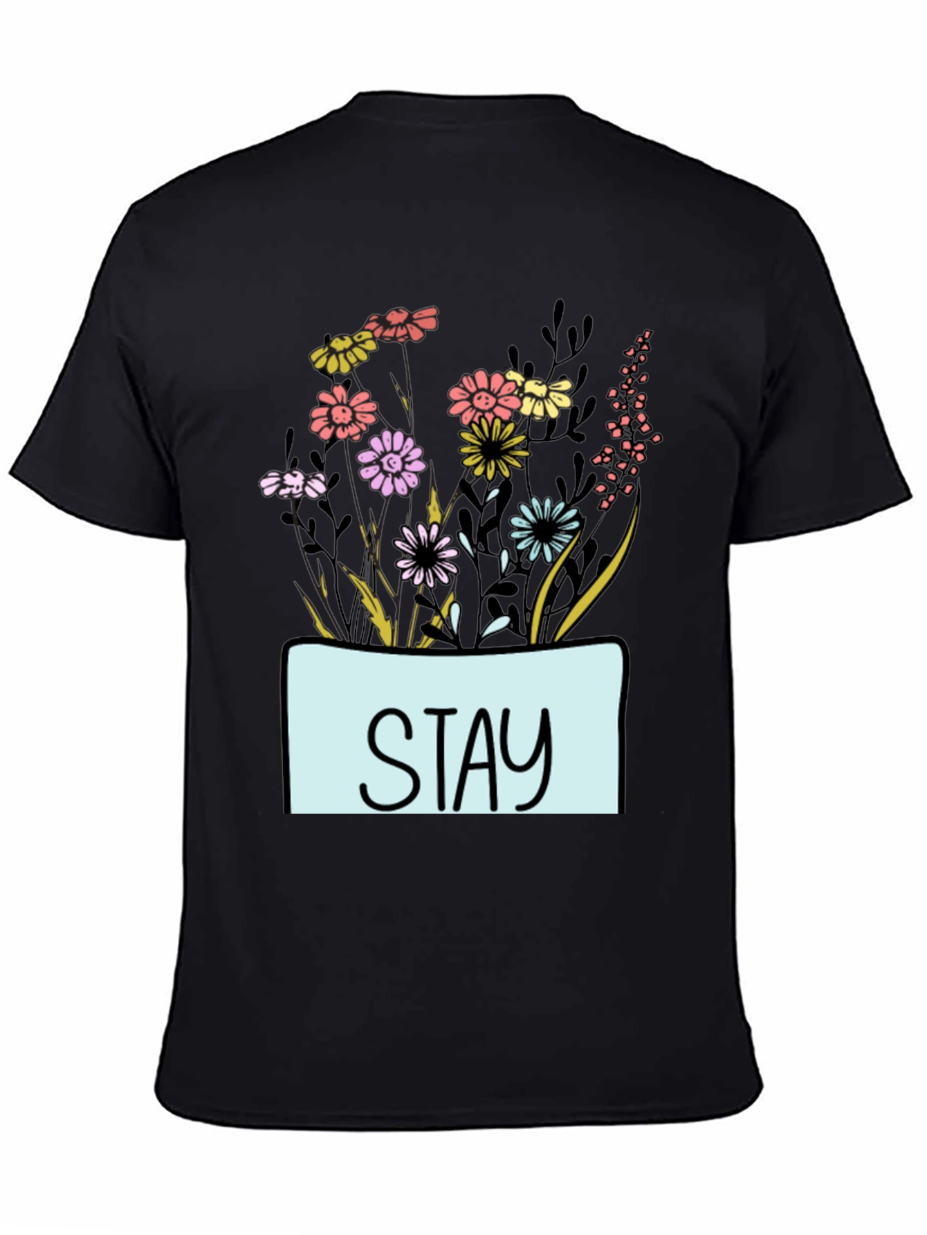 Black Stay Floral Graphic T-Shirt - Unisex Casual Tee view 4
