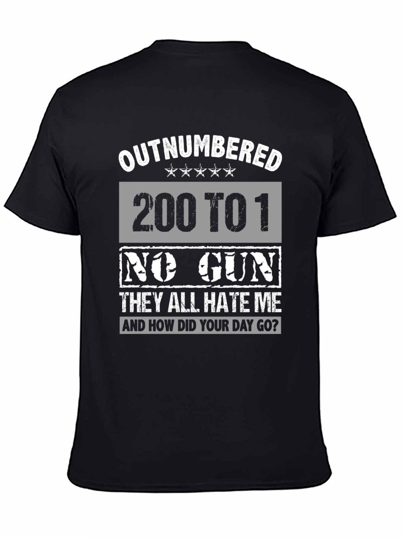 Black Outnumbered Funny Graphic T-Shirt view 4
