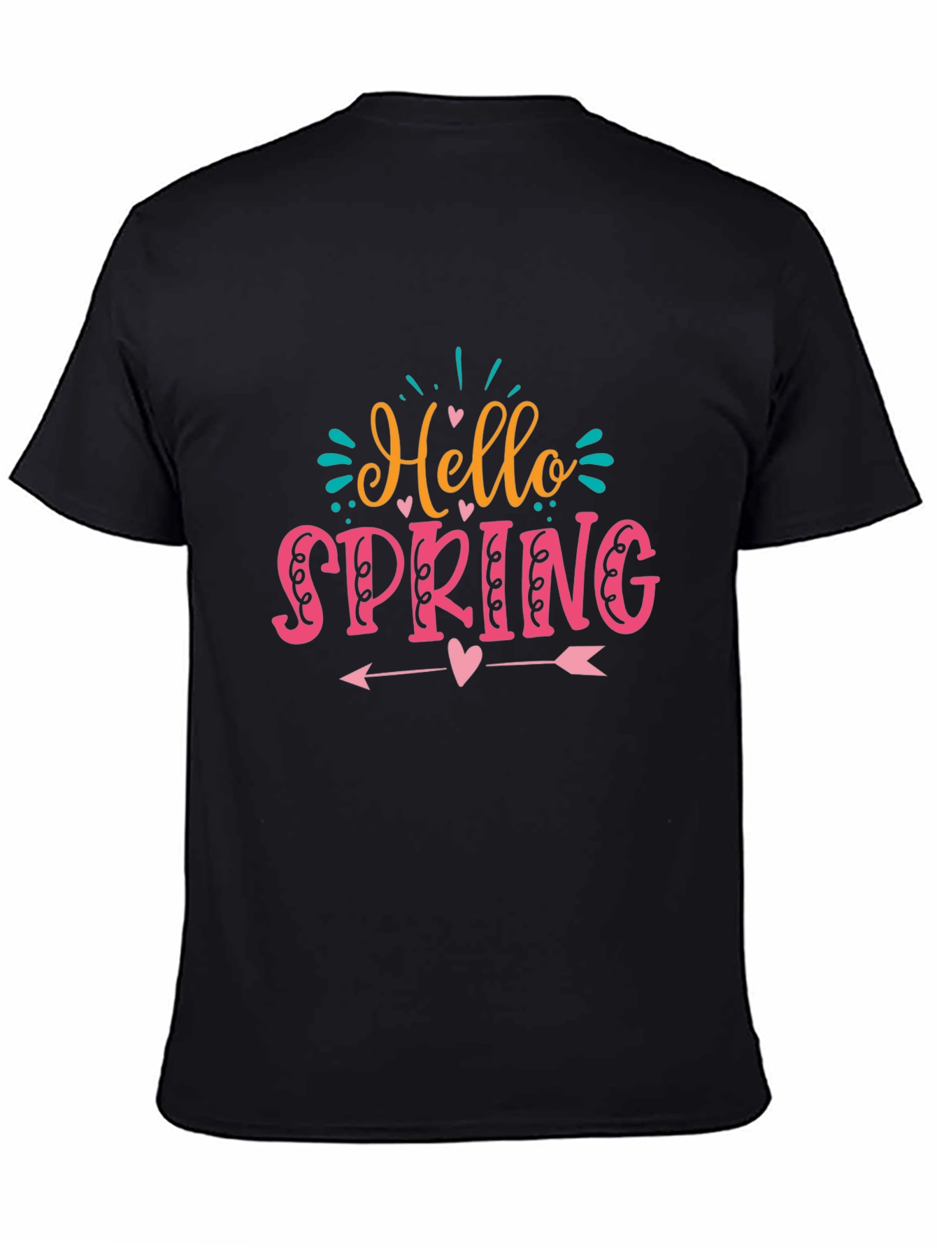 Black Hello Spring Graphic T-Shirt Black Cotton Tee view 4