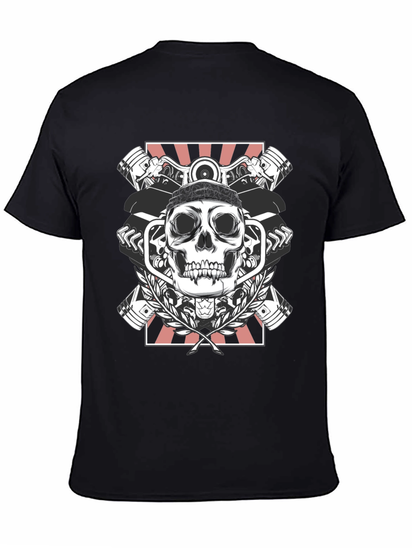 Black Skull & Pistons Graphic Tee - Black view 4