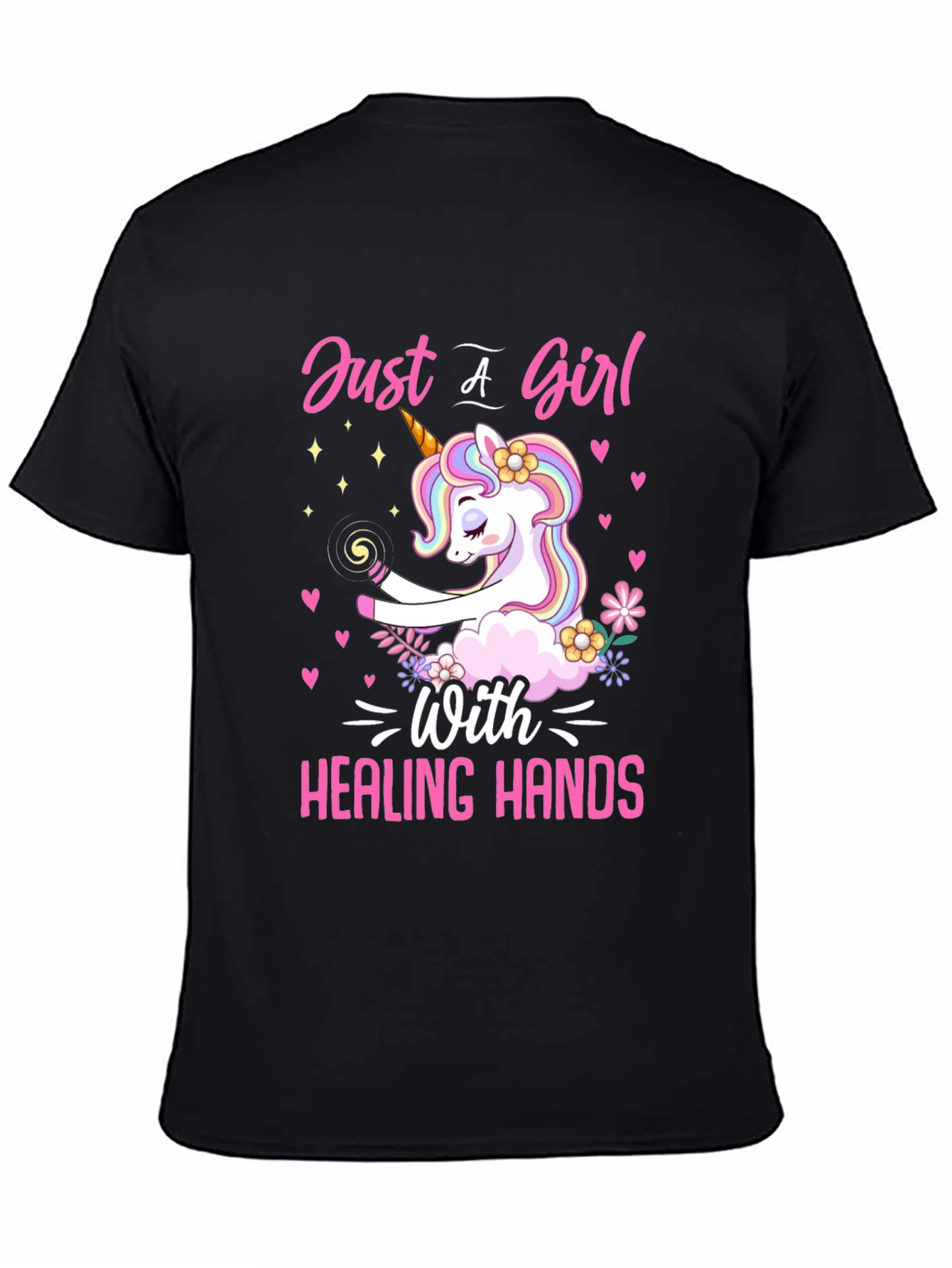 Black Unicorn Healing Hands Graphic T-Shirt view 4
