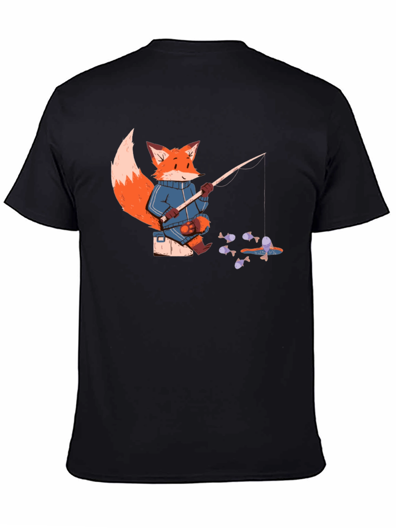Black Fox Fishing T-Shirt - Cartoon Angler Tee view 4