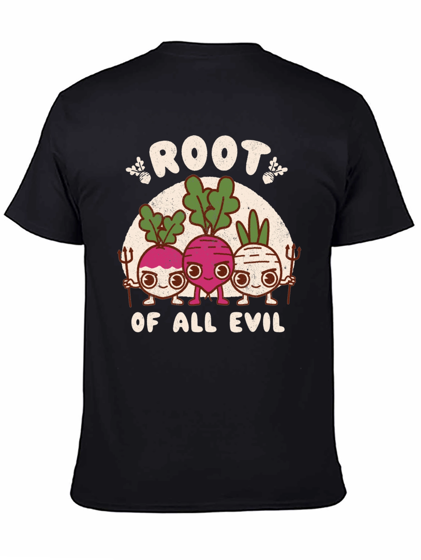 Black Root of All Evil Graphic T-Shirt - Funny Vegetable Tee view 4