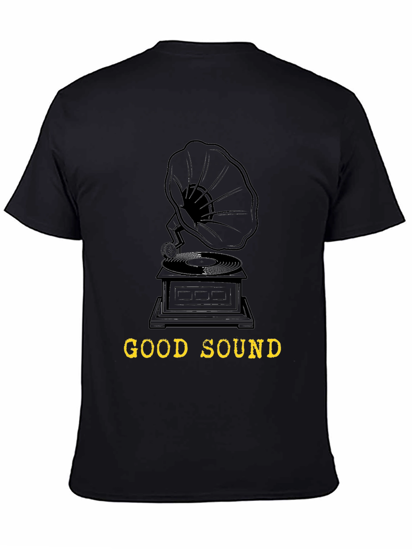 Black Vintage Gramophone "Good Sound" Black T-Shirt view 4