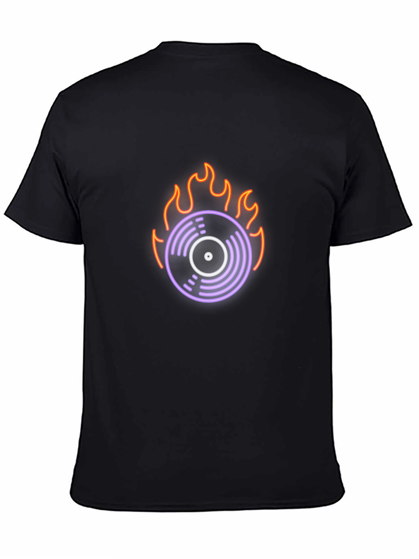 Black Fiery Vinyl Graphic Tee - Retro Music Lover Shirt view 4