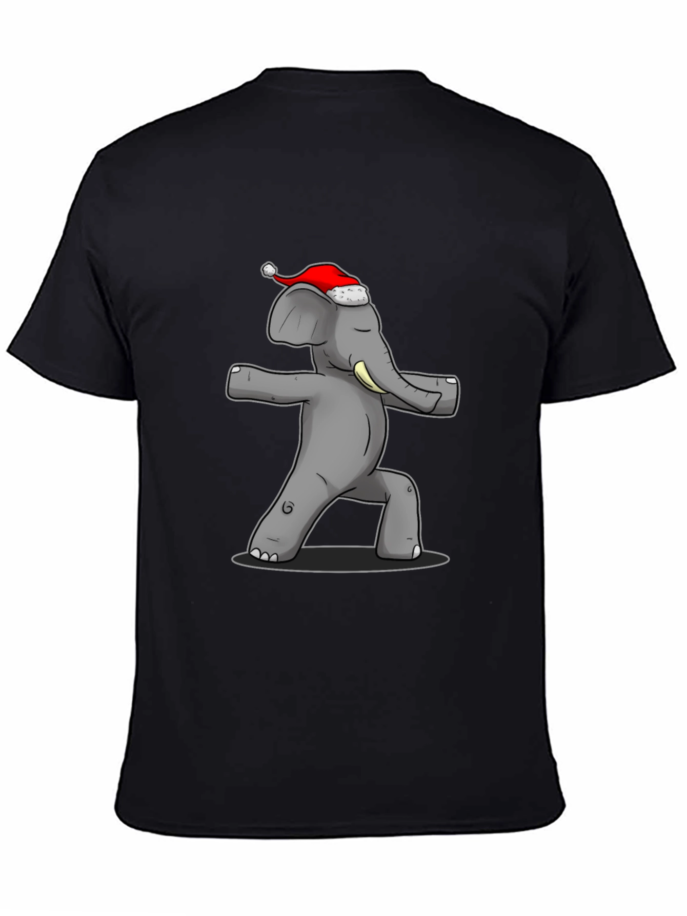 Black Yoga Elephant Santa Hat T-Shirt view 4