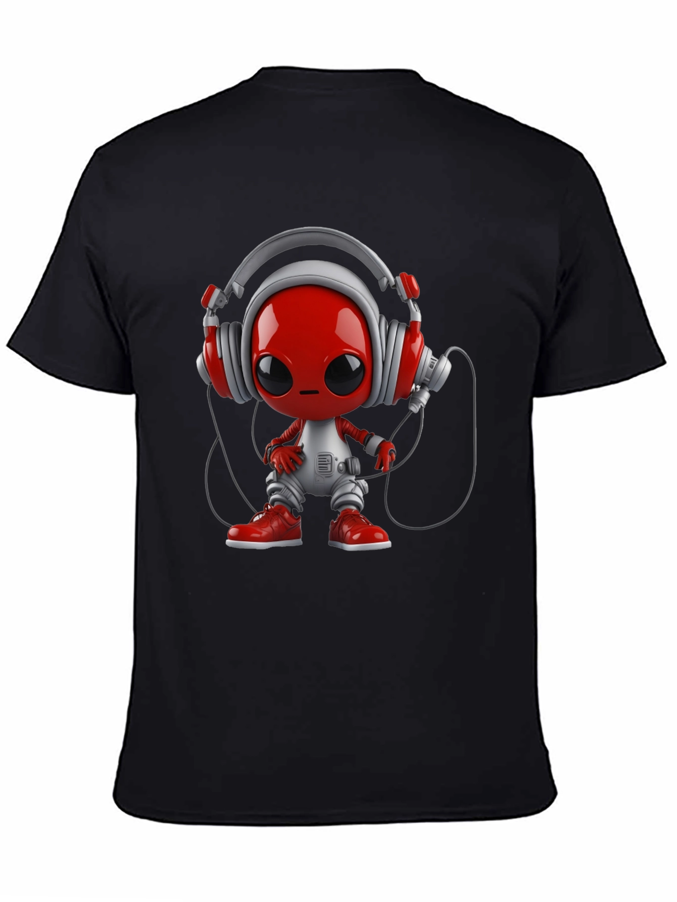 Black Stylish Black T-Shirt with Alien DJ Graphic view 4