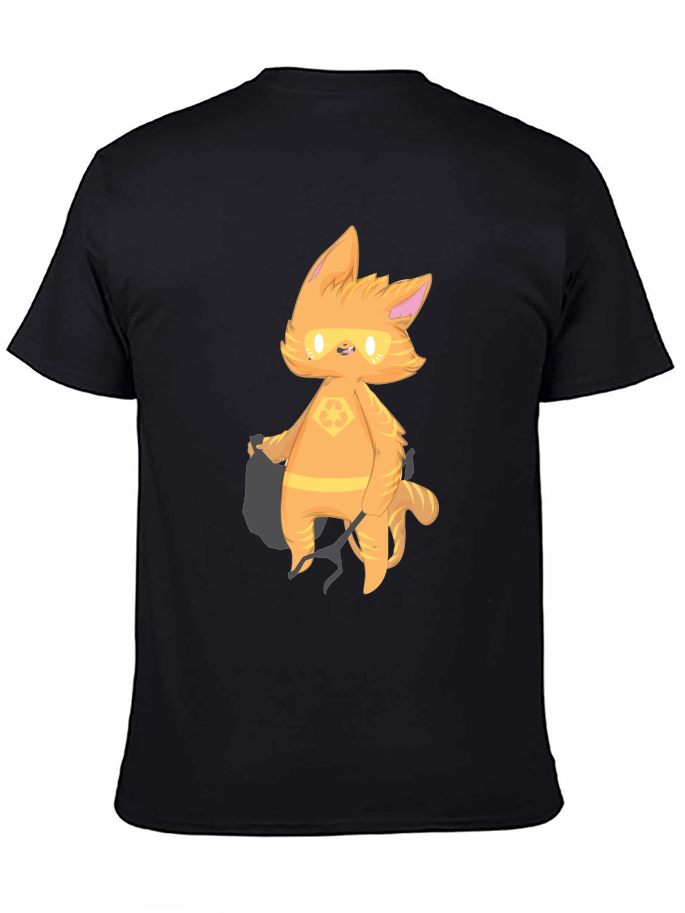 Black Cartoon Cat Graphic T-Shirt - Black view 4