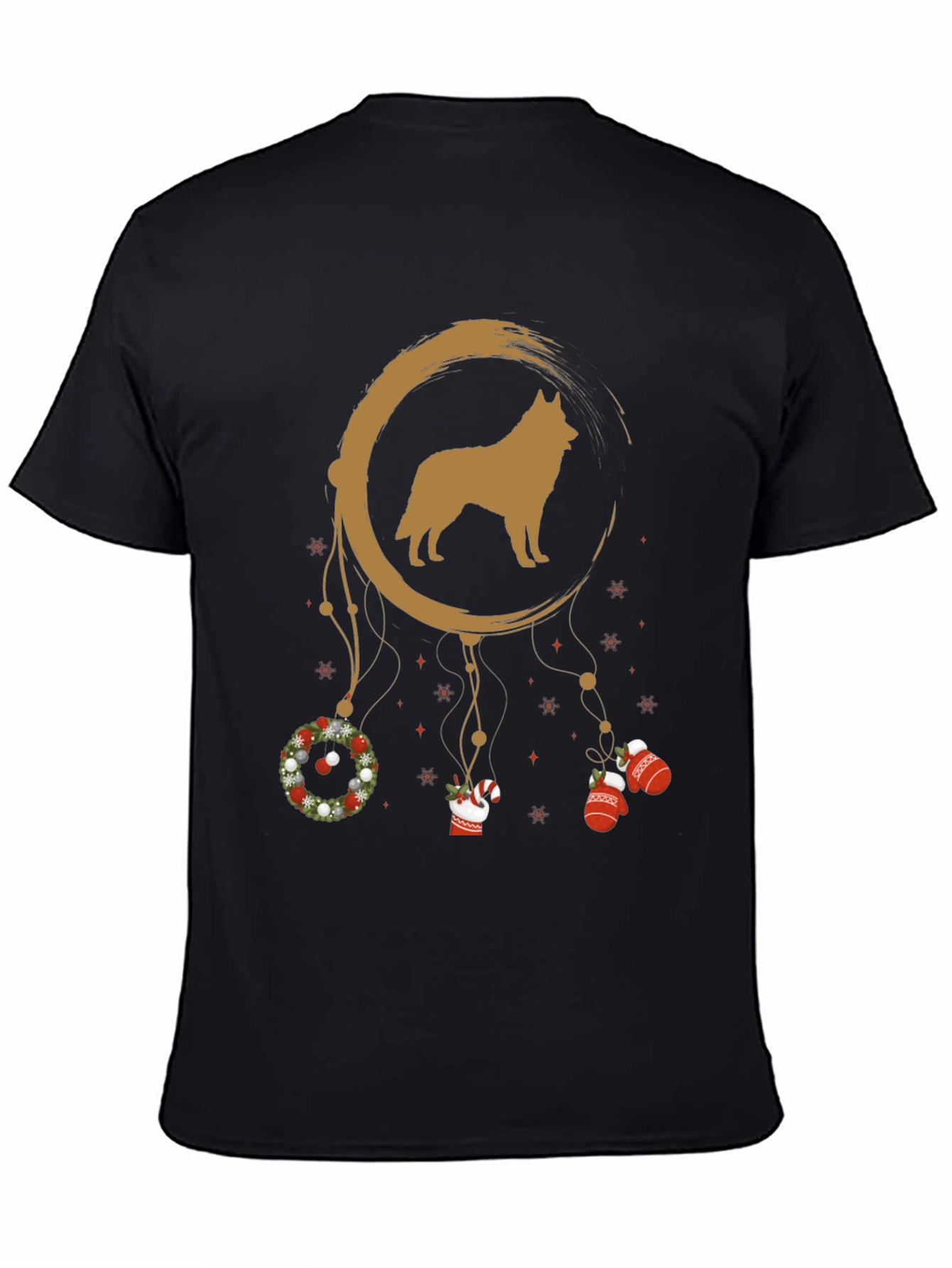 Black Dog Dreamcatcher Christmas T-Shirt view 4