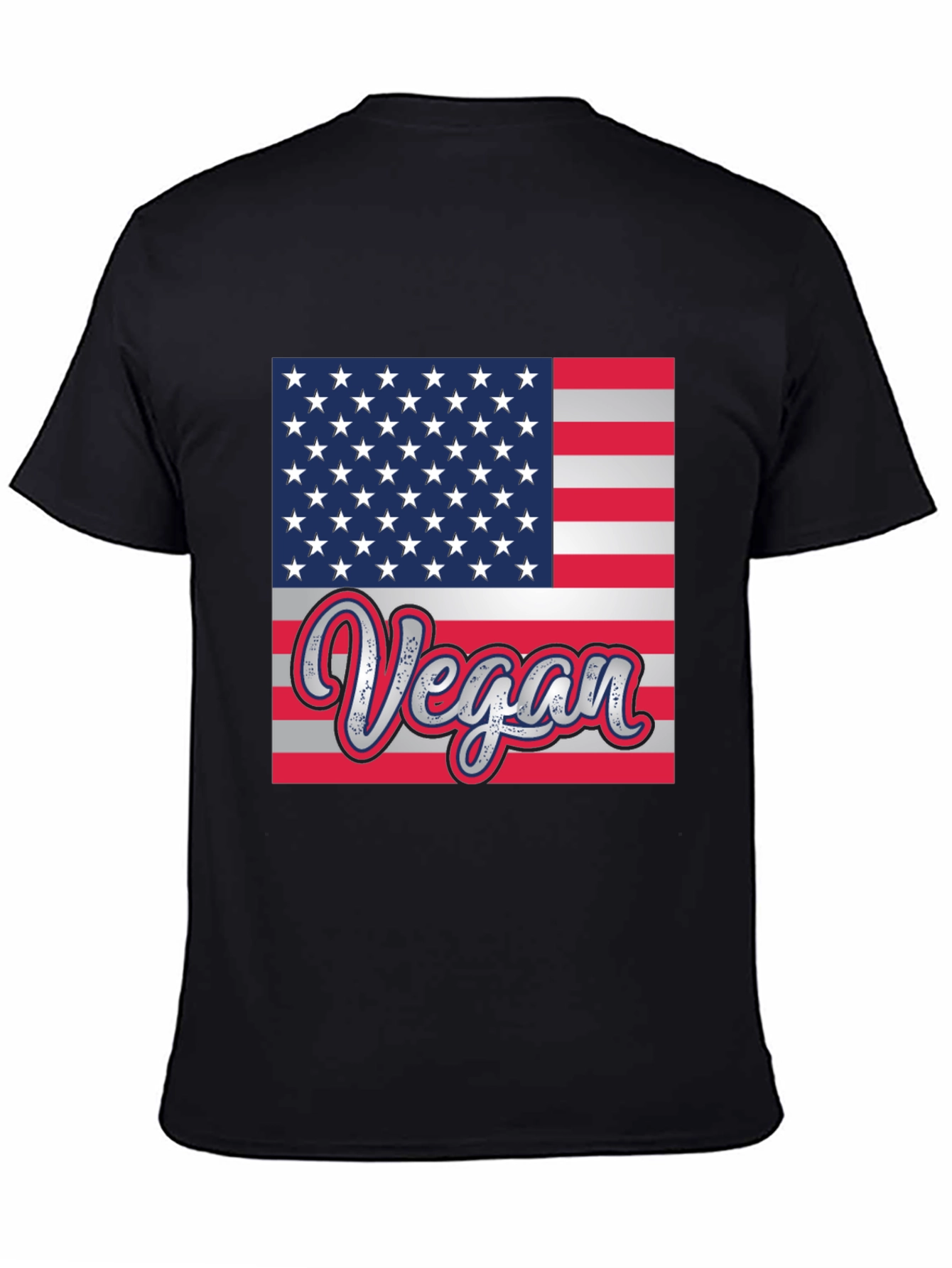 Black Vegan American Flag Graphic T-Shirt view 4