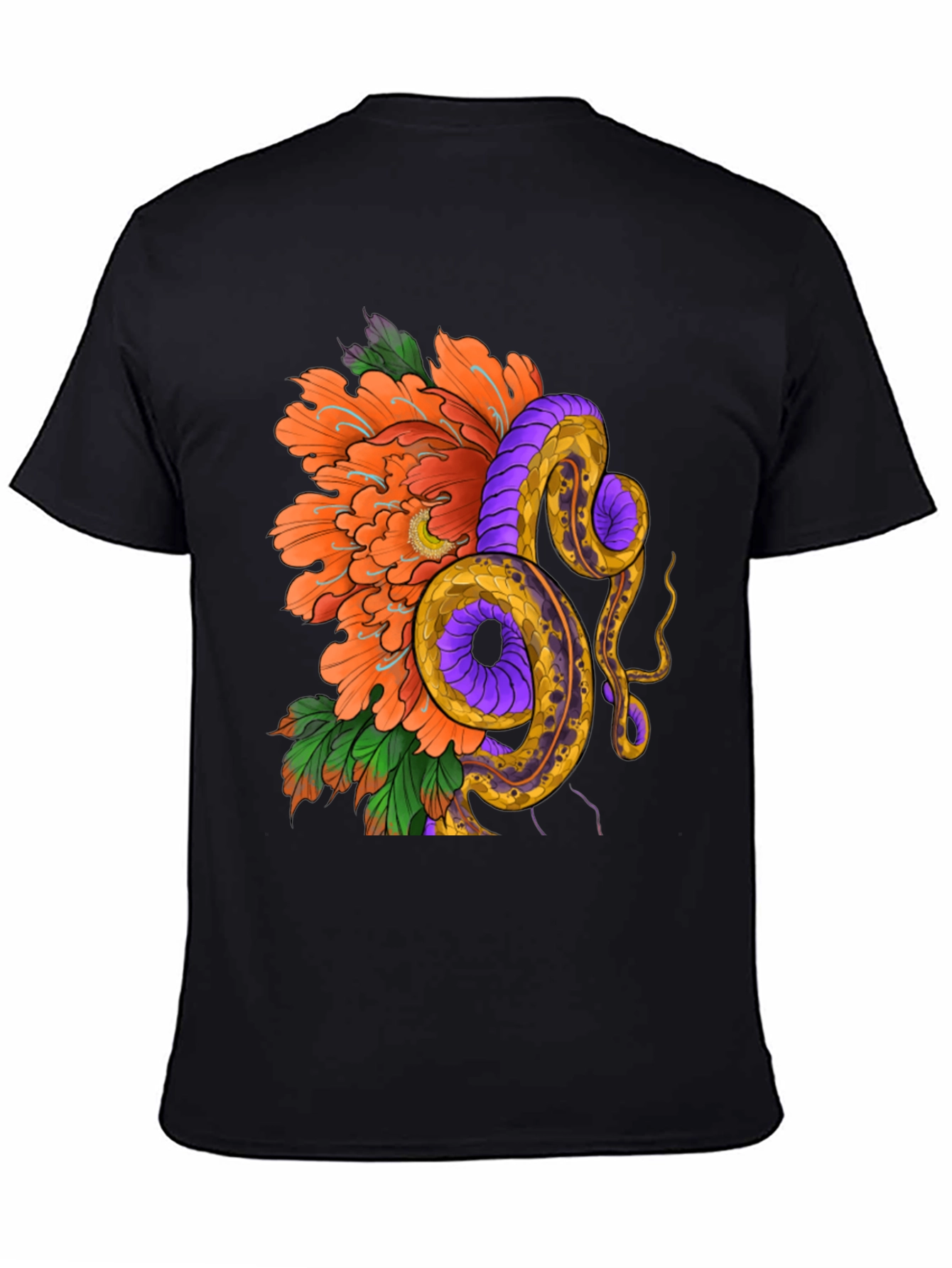 Black Floral Snake Graphic T-Shirt view 4