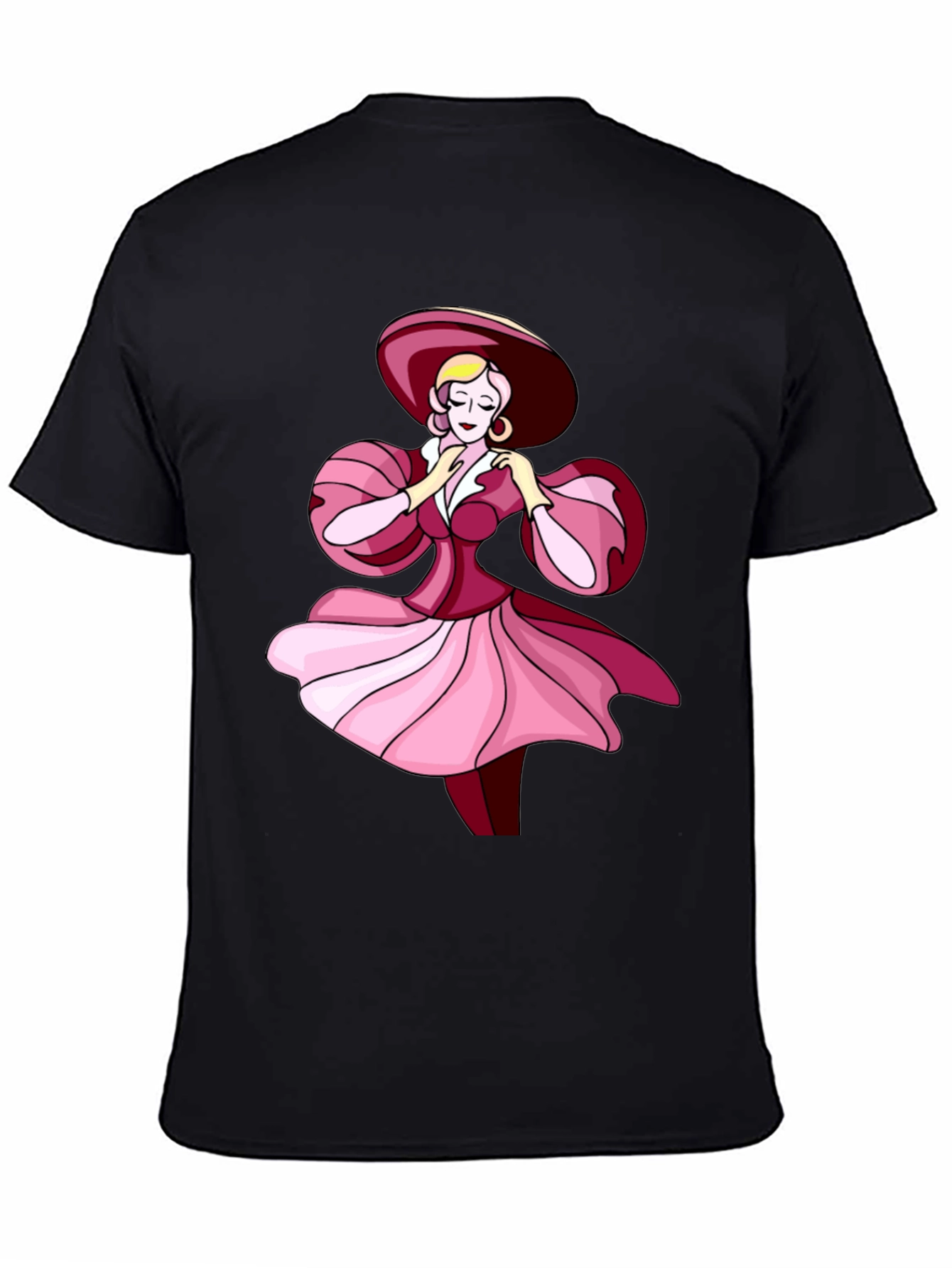 Black Vintage Lady T-Shirt - Fashion Illustration Tee view 4