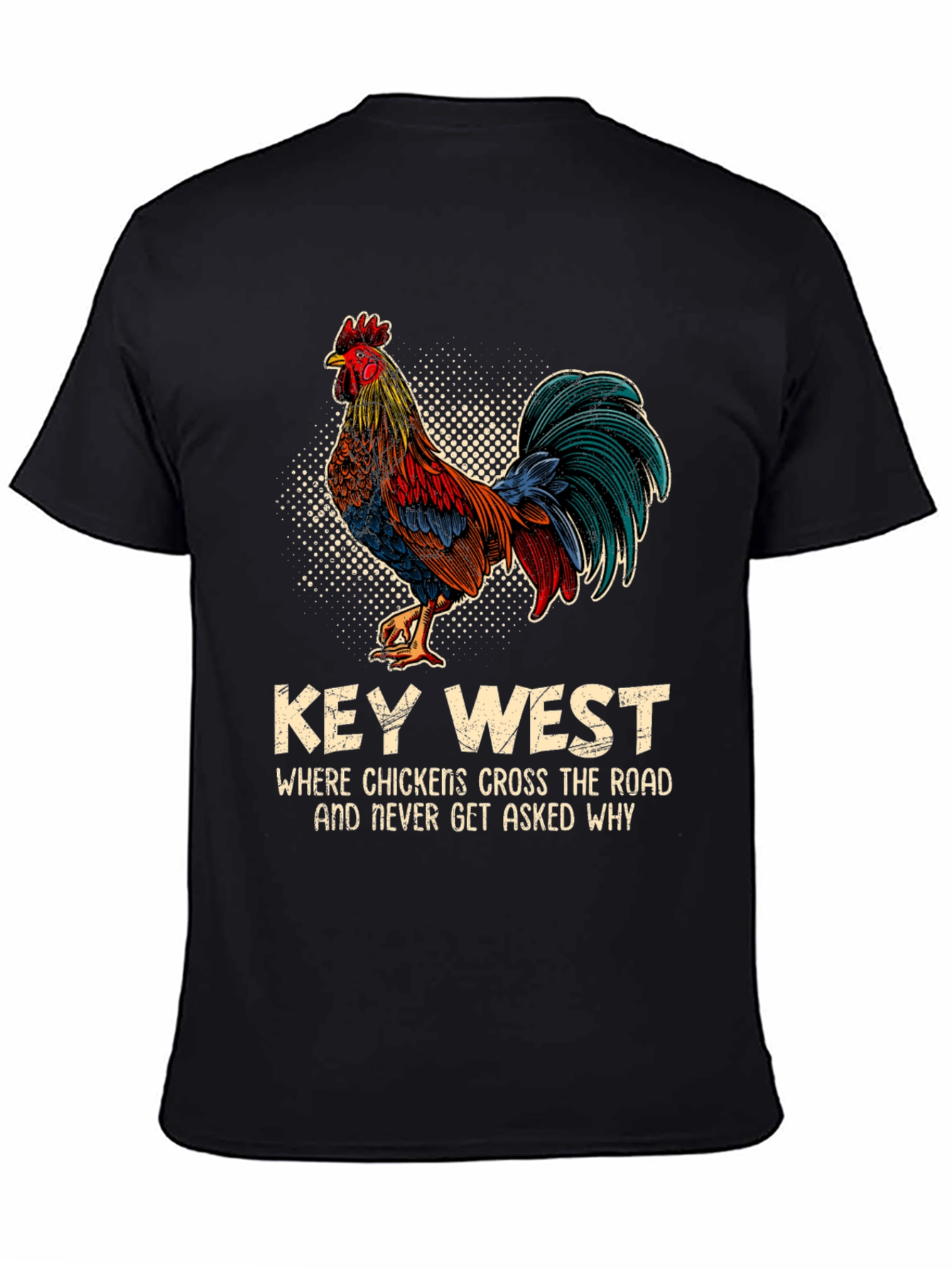 Black Key West Chicken T-Shirt - Funny Graphic Tee view 4