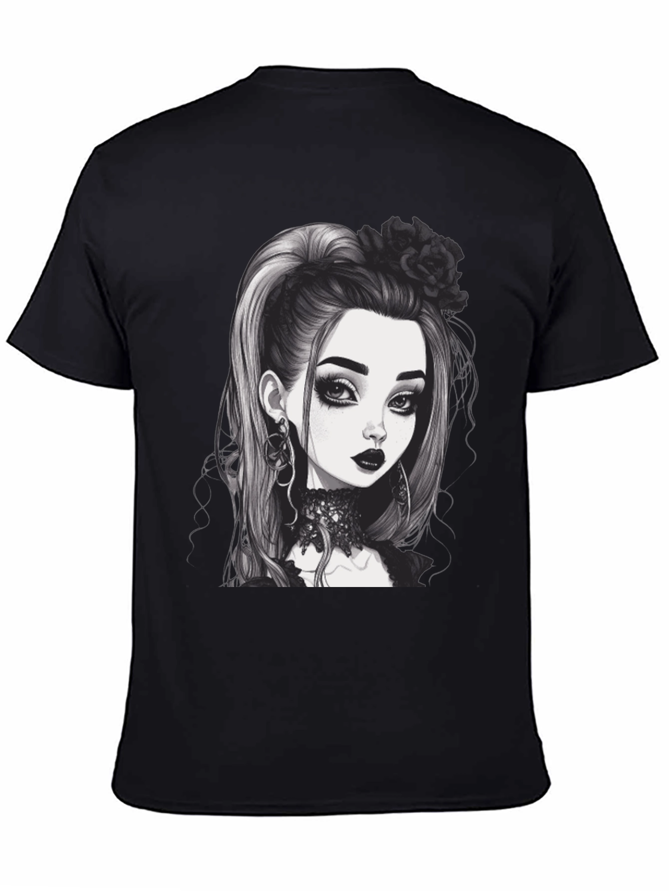 Black Gothic Girl Graphic Tee - Black Cotton T-Shirt view 4