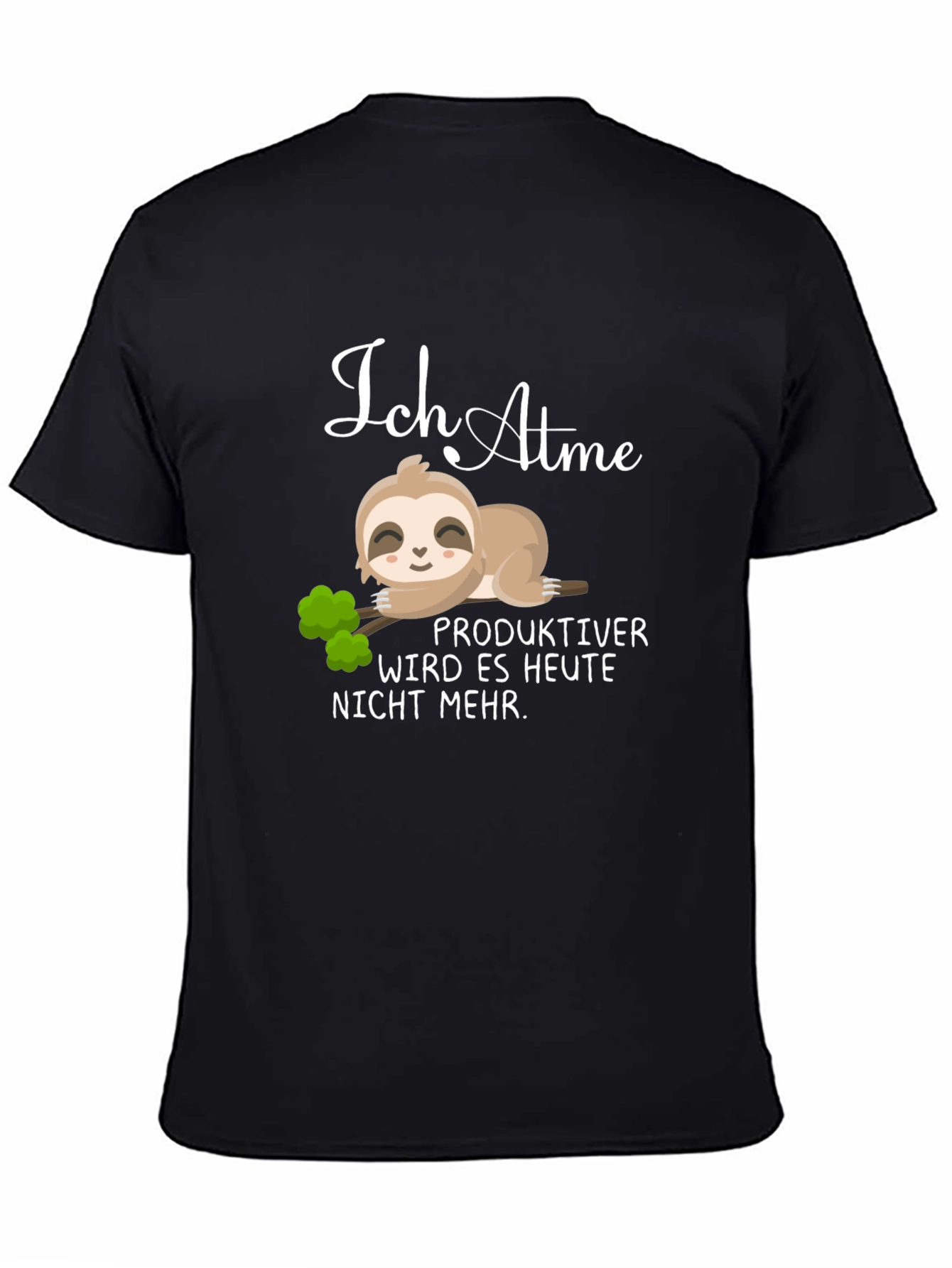 Black Funny Sloth Graphic T-Shirt - Ich Atme Design view 4