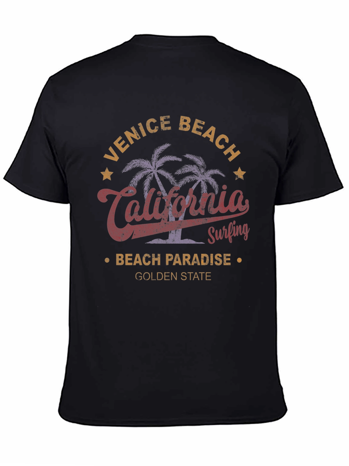 Black Venice Beach California Surfing Graphic T-Shirt view 4