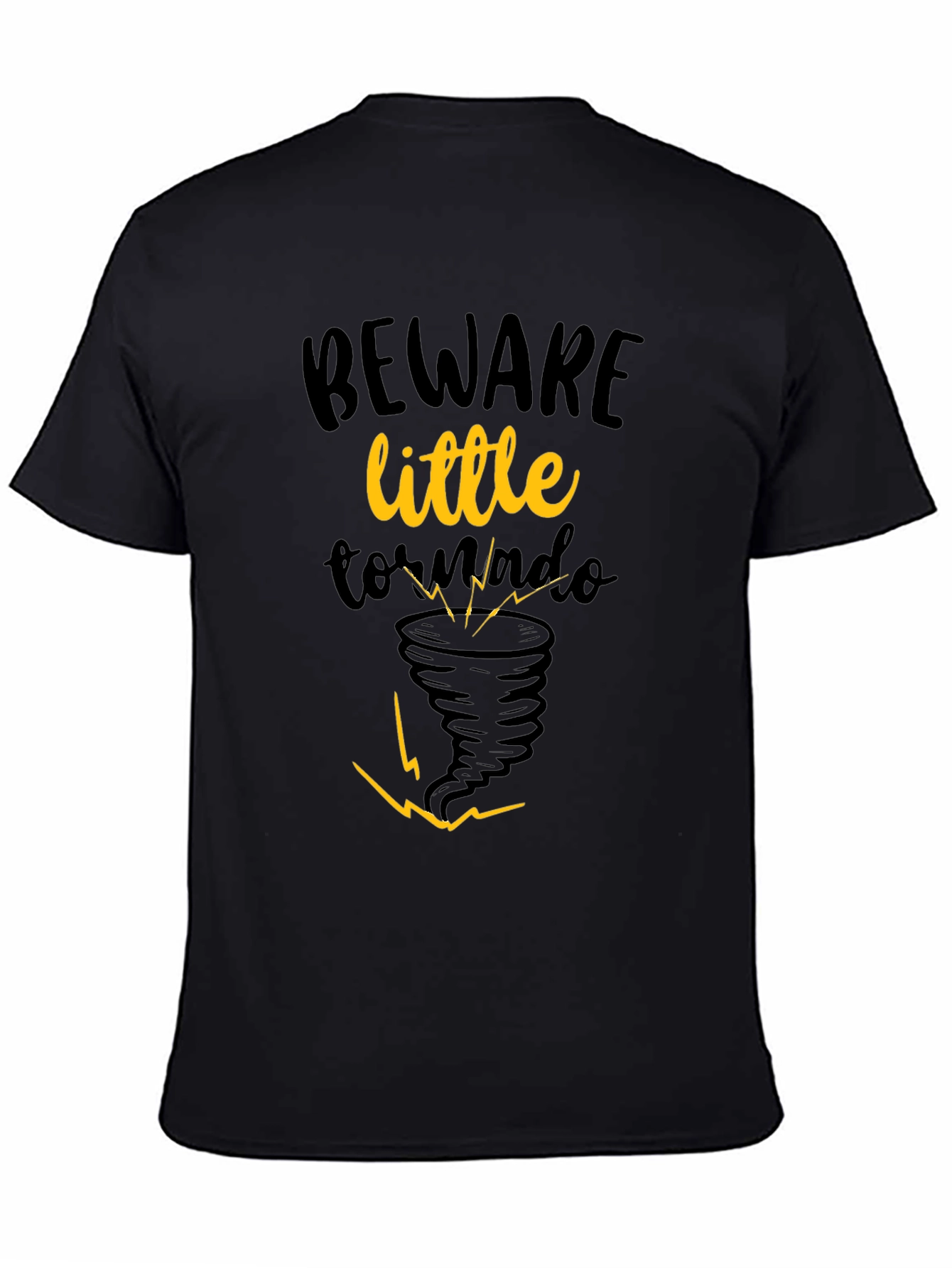 Black Beware Little Tornado Graphic Tee - Unisex Black Cotton Shirt view 4