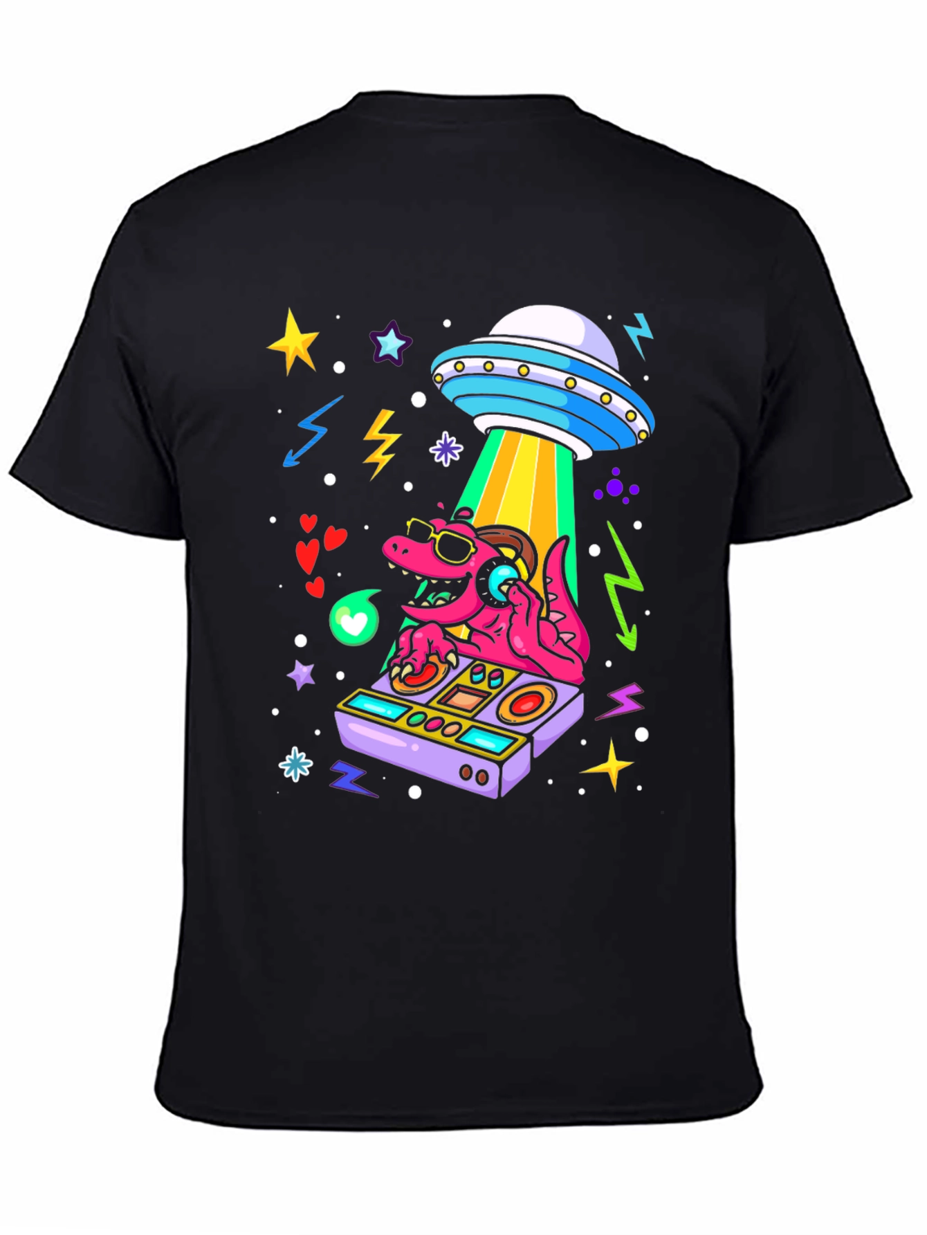 Black DJ Dino Alien Abduction T-Shirt view 4