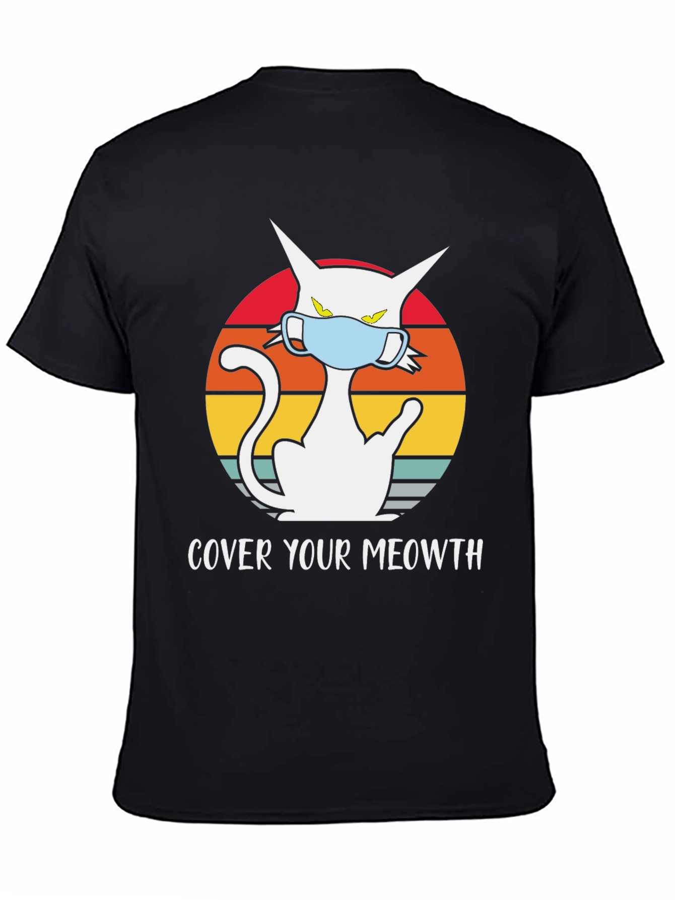 Black Cover Your Meowth T-Shirt - Cat Mask Graphic Tee view 4