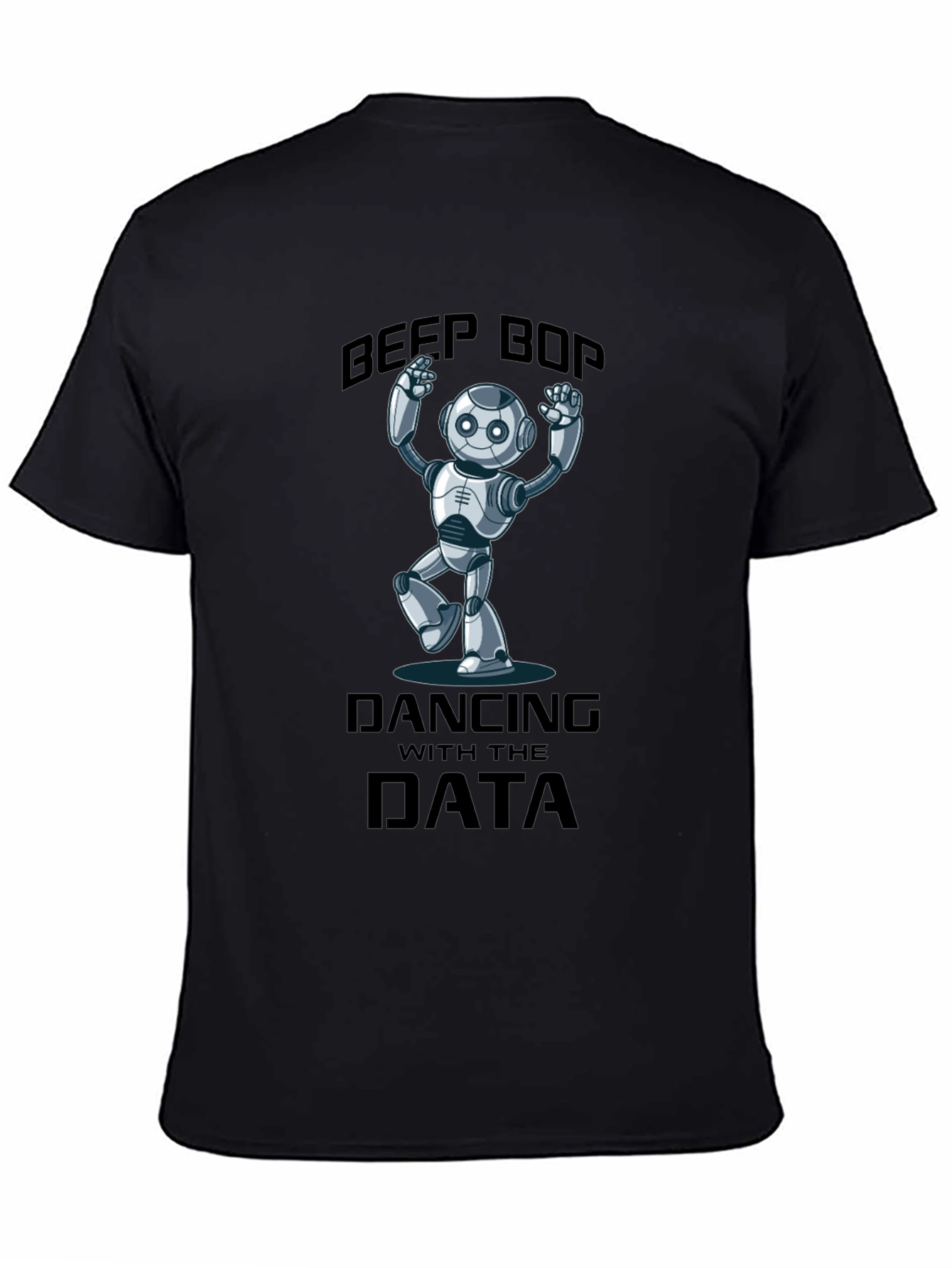 Black Data Dancing Robot T-Shirt - Beep Boop Fun! view 4