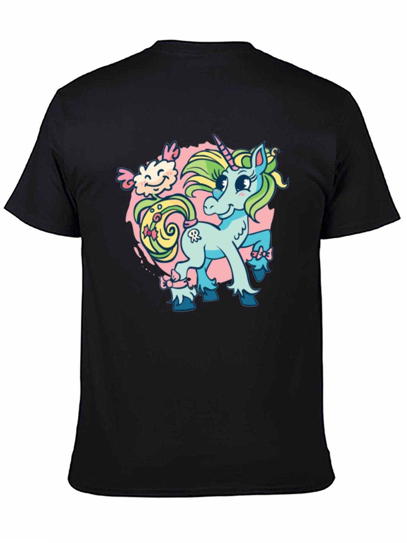 Black Unicorn Cartoon Graphic T-Shirt view 4