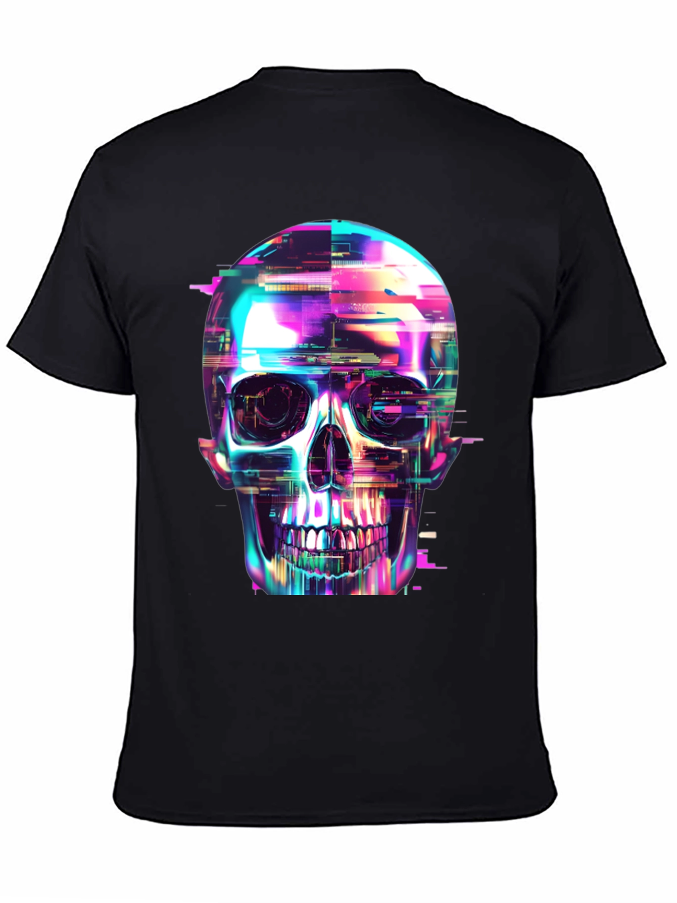 Black Cyberpunk Skull Graphic Tee - Black Cotton T-Shirt view 4
