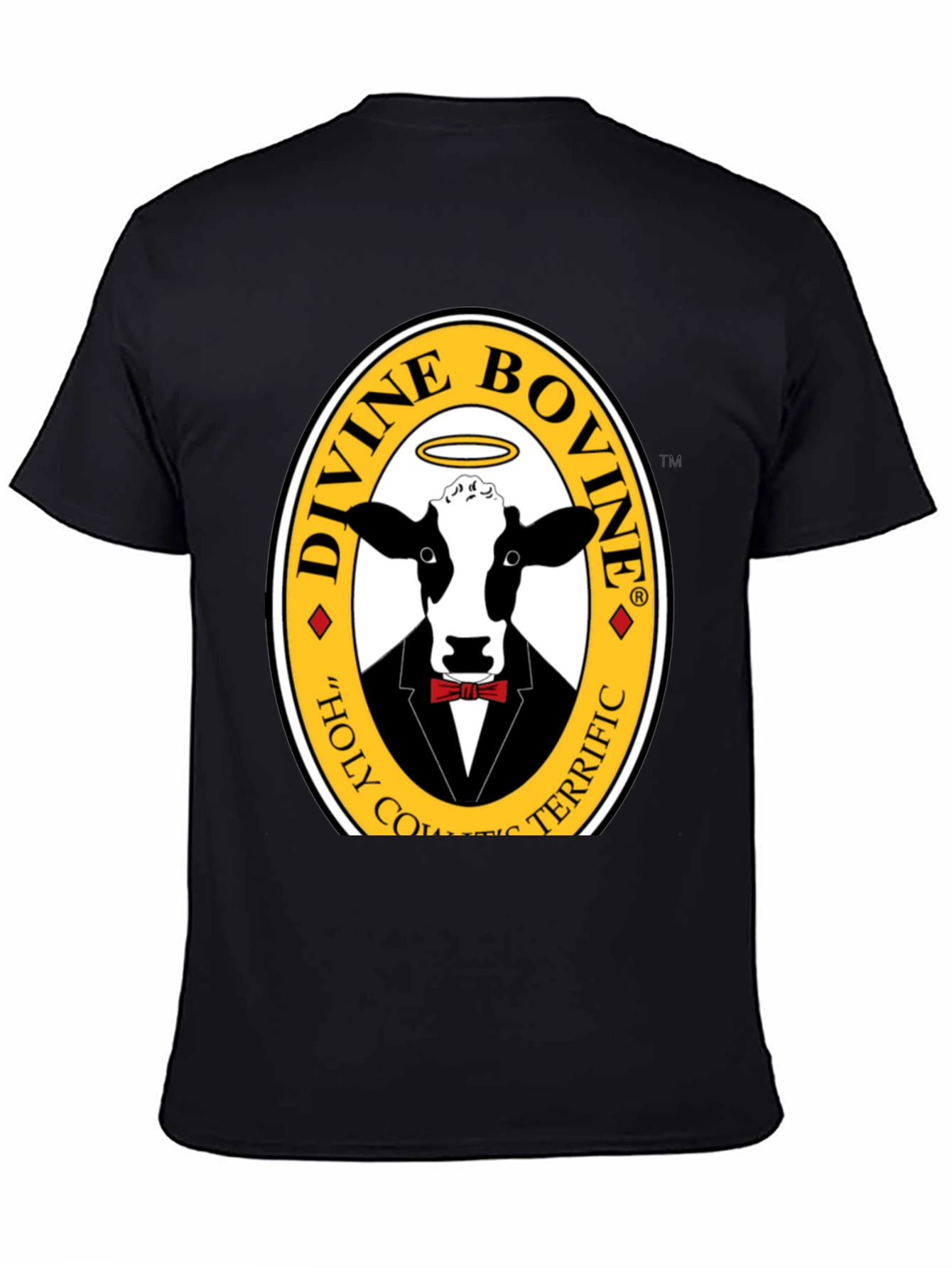 Black Divine Bovine T-Shirt - Holy Cow Terrific Tee view 4