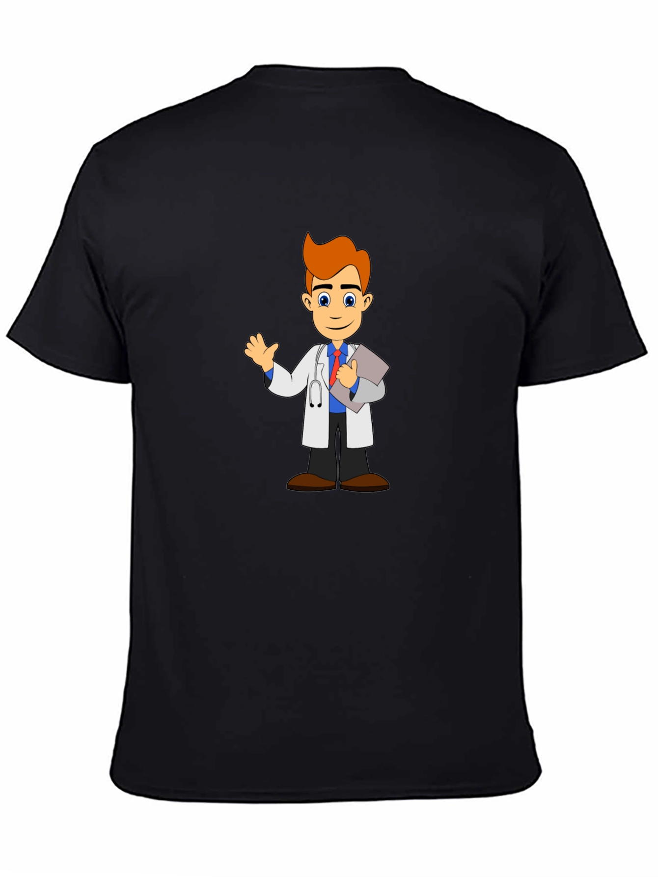 Black Cartoon Doctor T-Shirt - Black Cotton Blend view 4