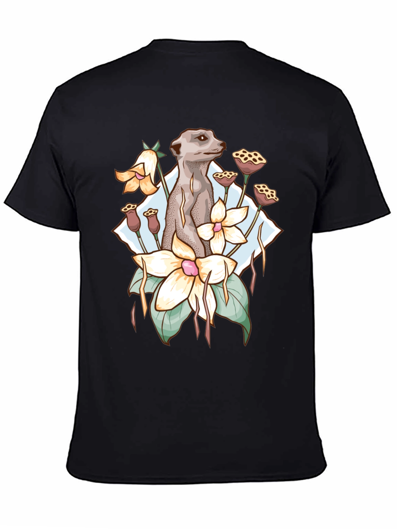 Black Meerkat & Floral Design Tee view 4