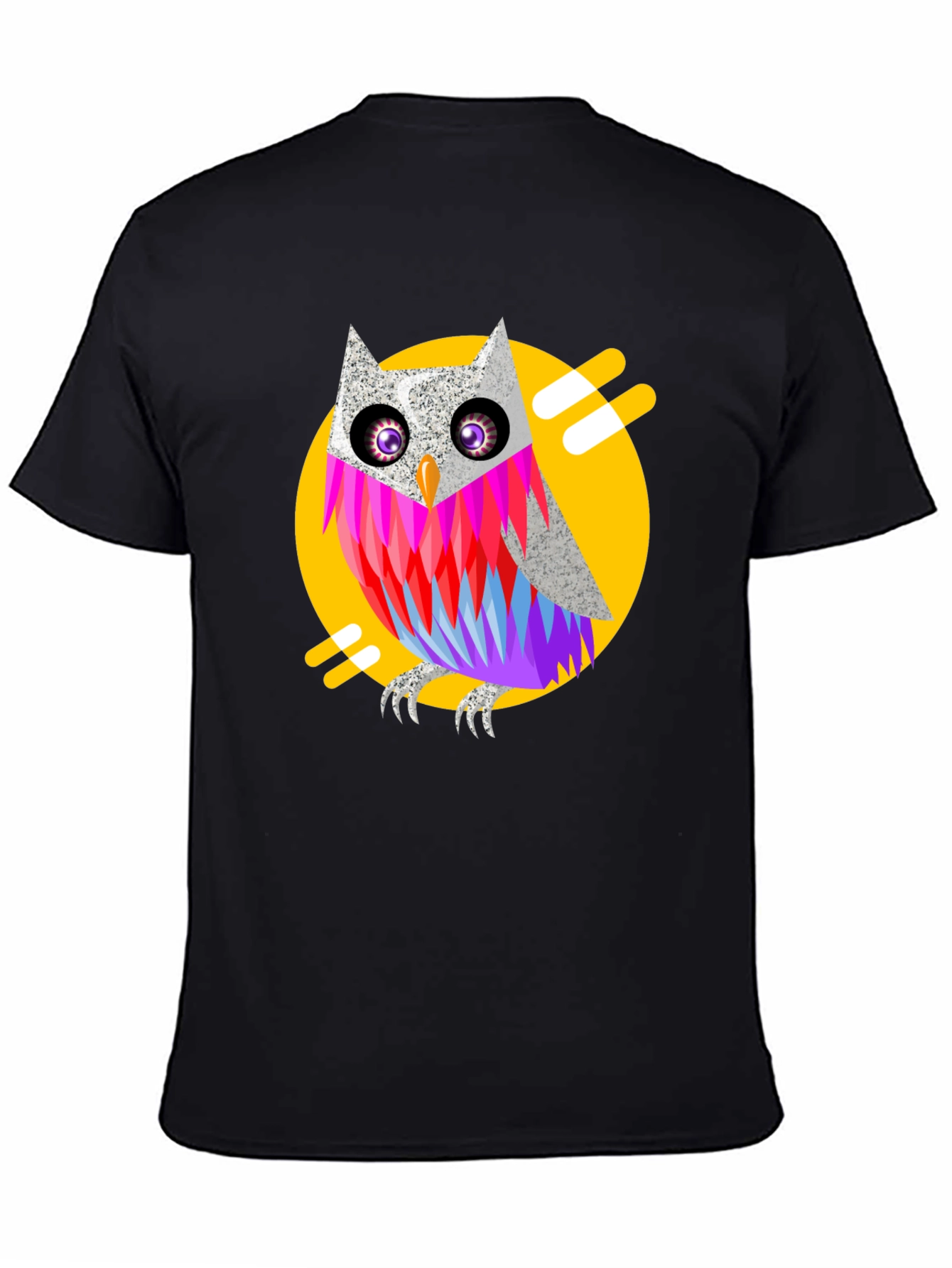 Black Cool Owl Graphic Print Black T-Shirt view 4