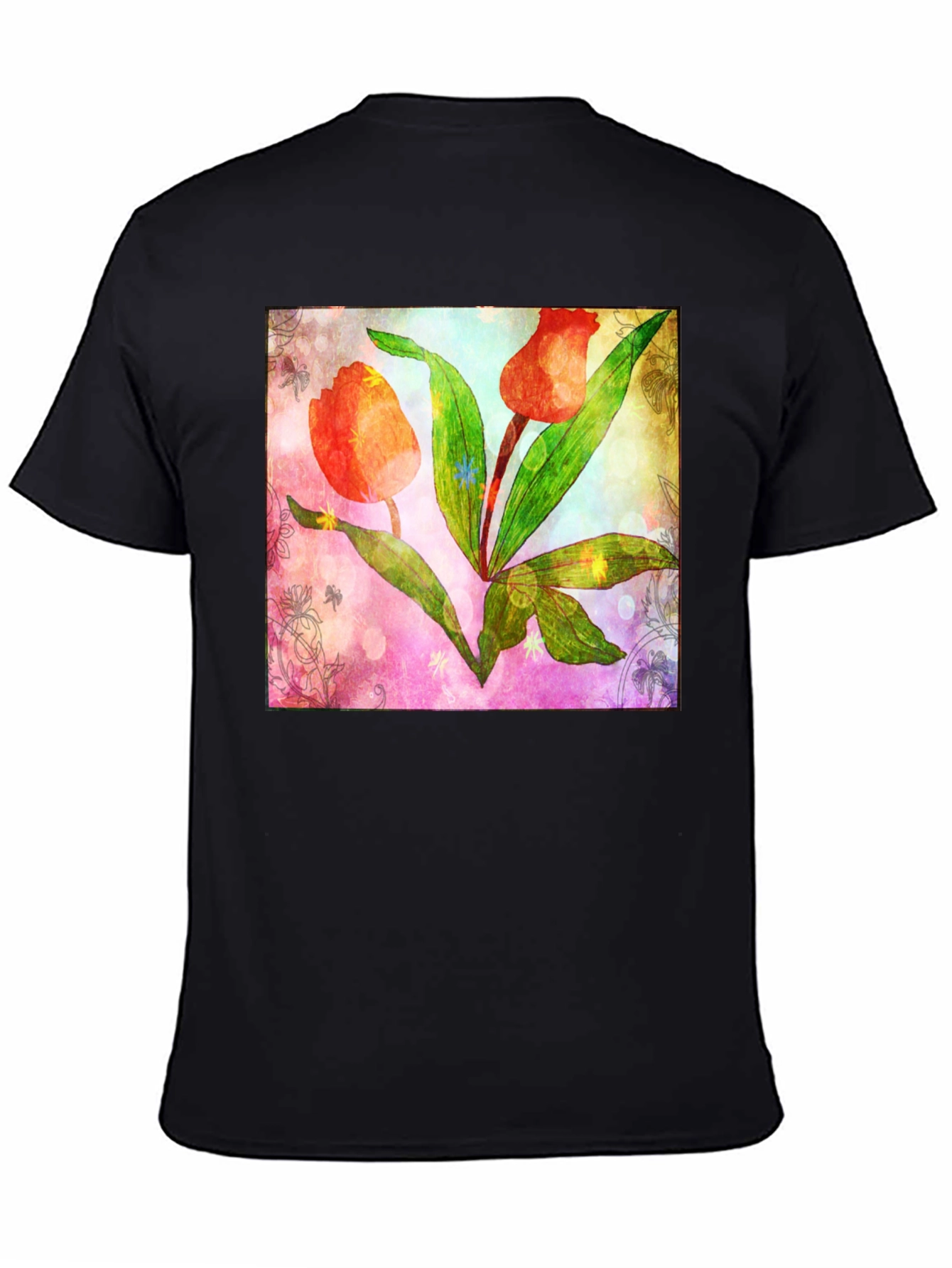 Black Floral Tulip Graphic T-Shirt view 4