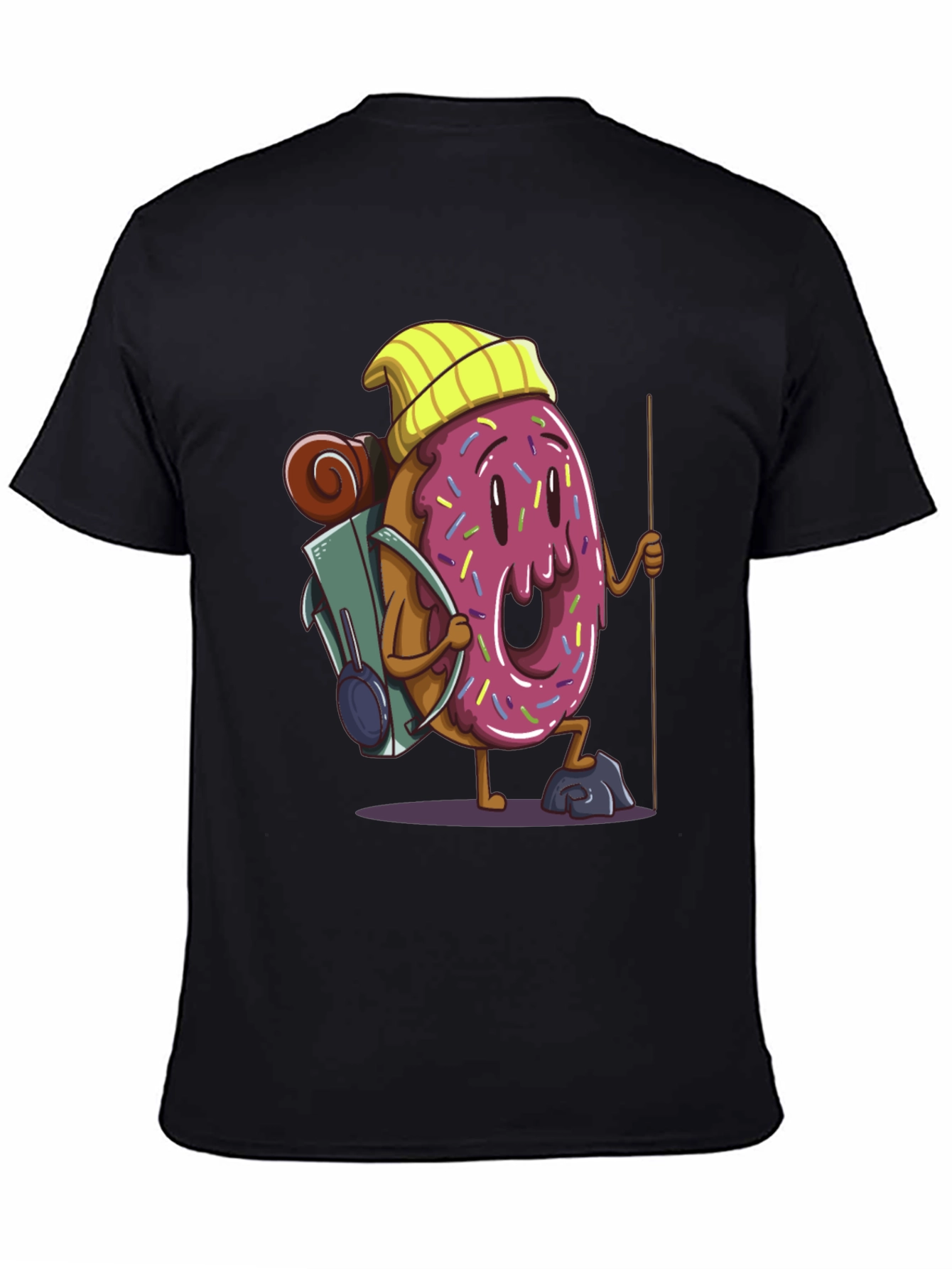 Black Donut Hiker Graphic Tee - Black Cotton T-Shirt view 4