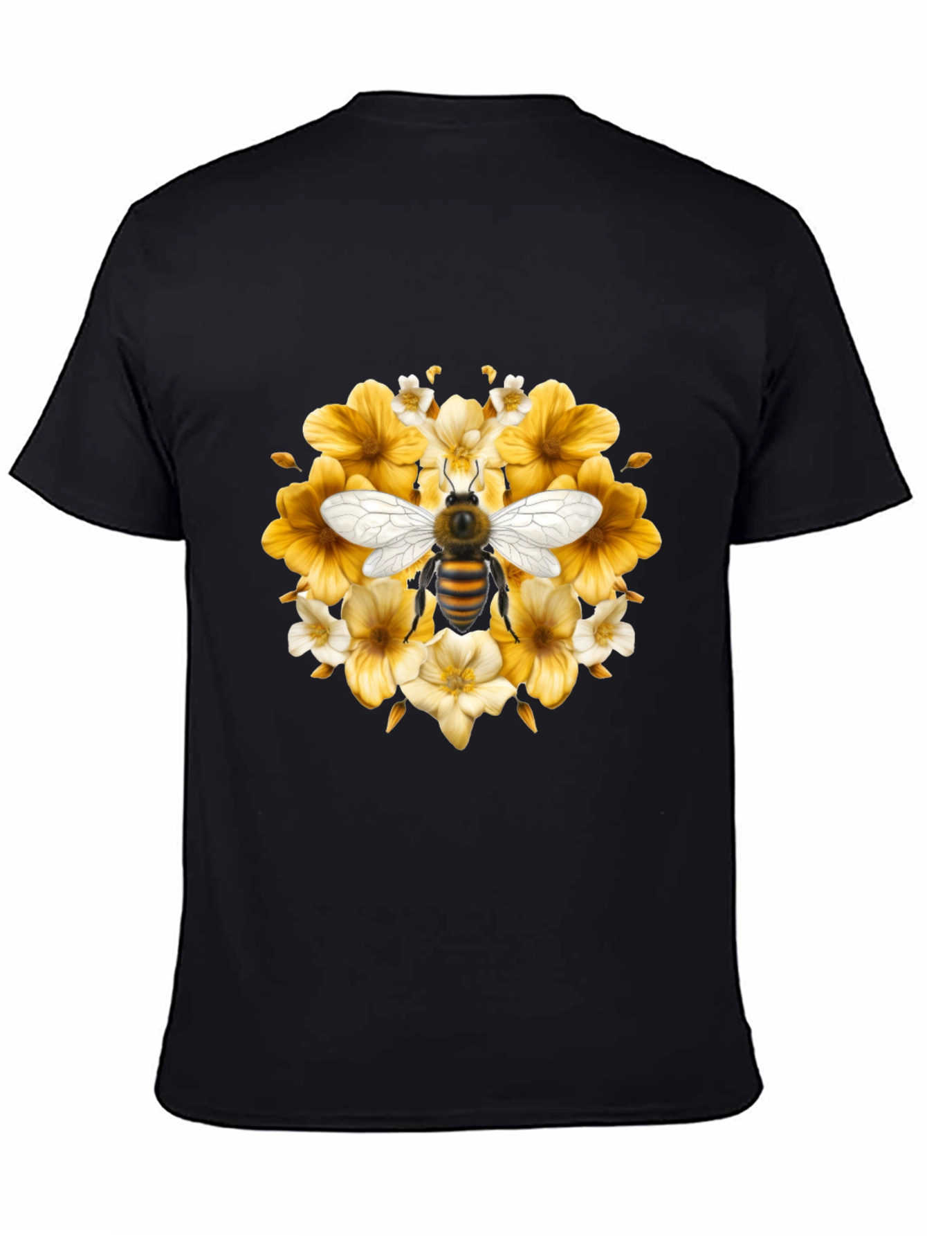 Black Bee & Floral Black T-Shirt view 4
