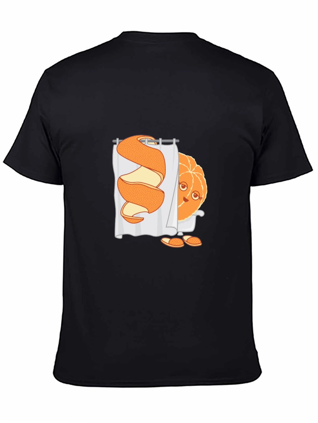 Black Funny Orange Peel Shower Cartoon Graphic T-Shirt view 4