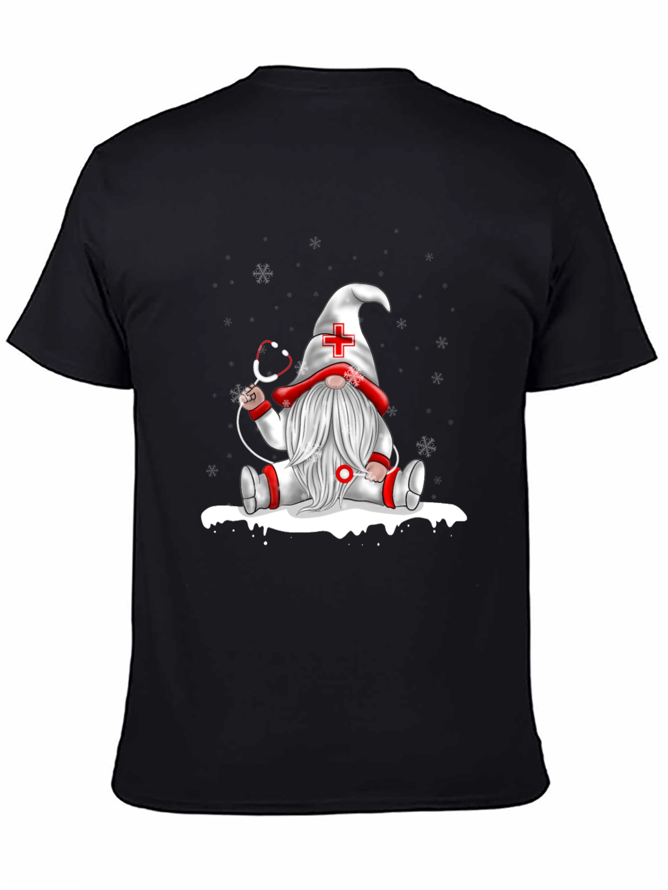 Black Nurse Gnome T-Shirt - Holiday Gift view 4