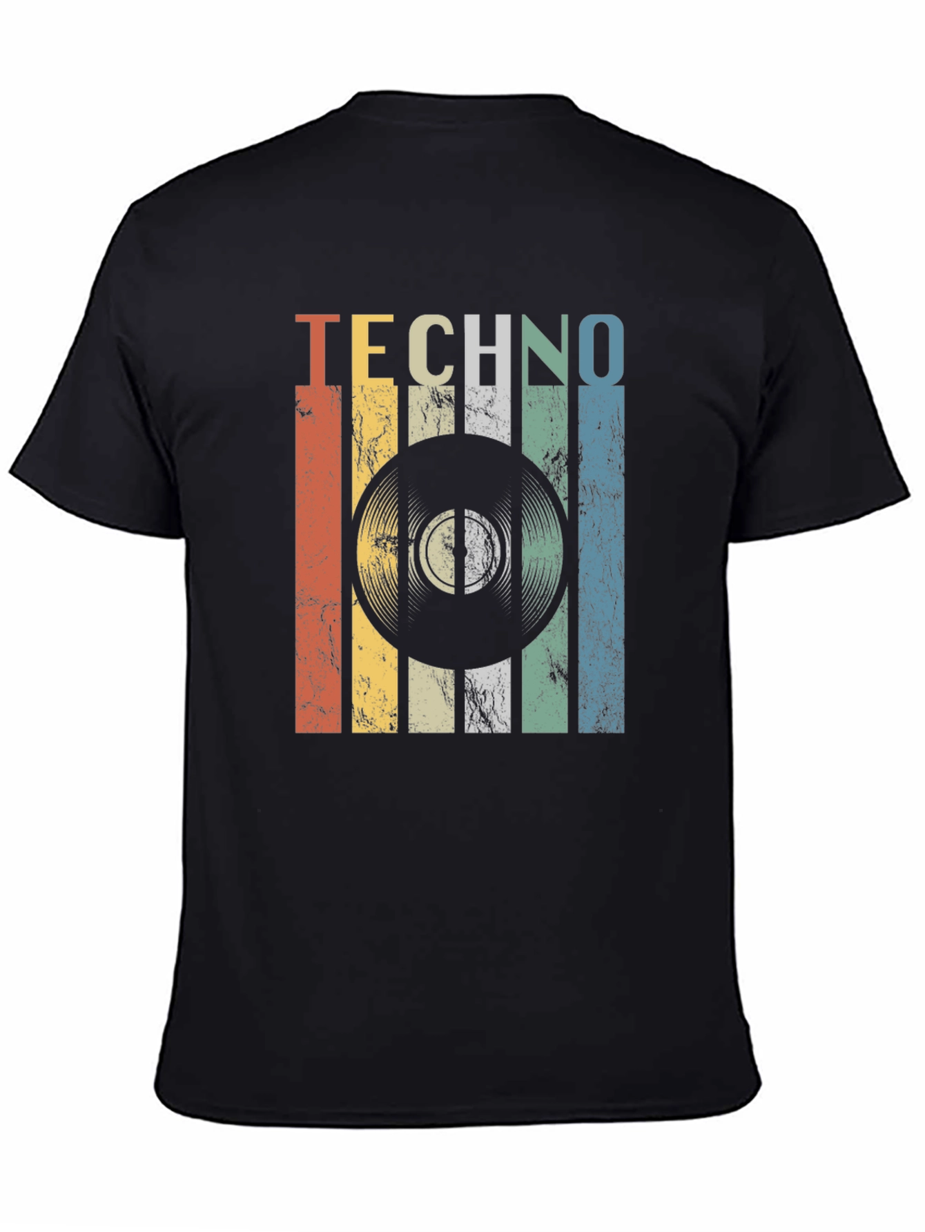 Black Retro Techno Record Graphic T-Shirt view 4
