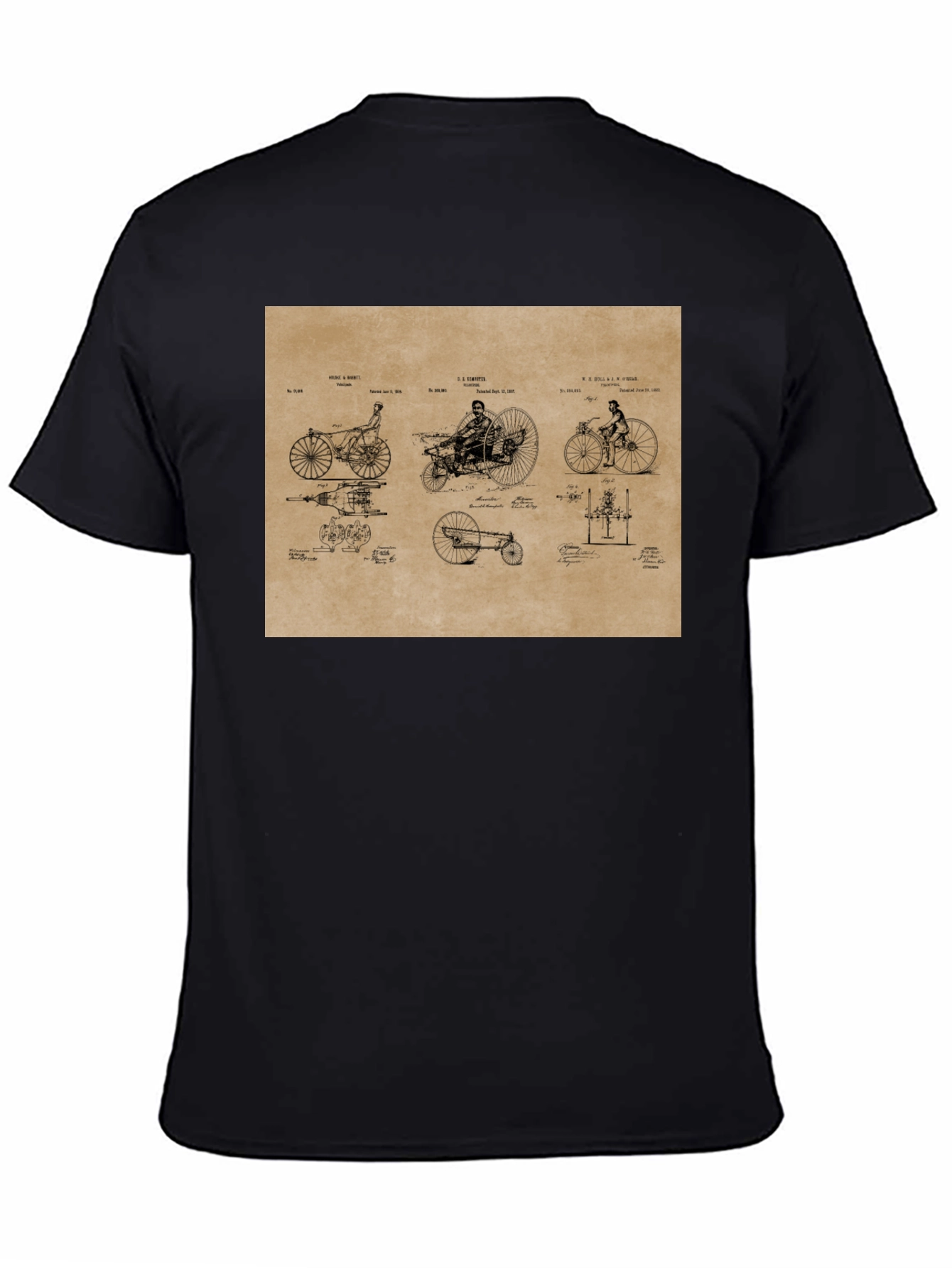 Black Vintage Bicycle Patent T-Shirt - Black view 4