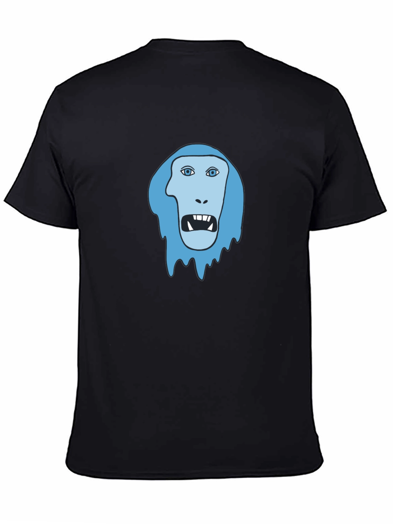 Black Men's Black T-Shirt - Blue Monster Face Graphic view 4